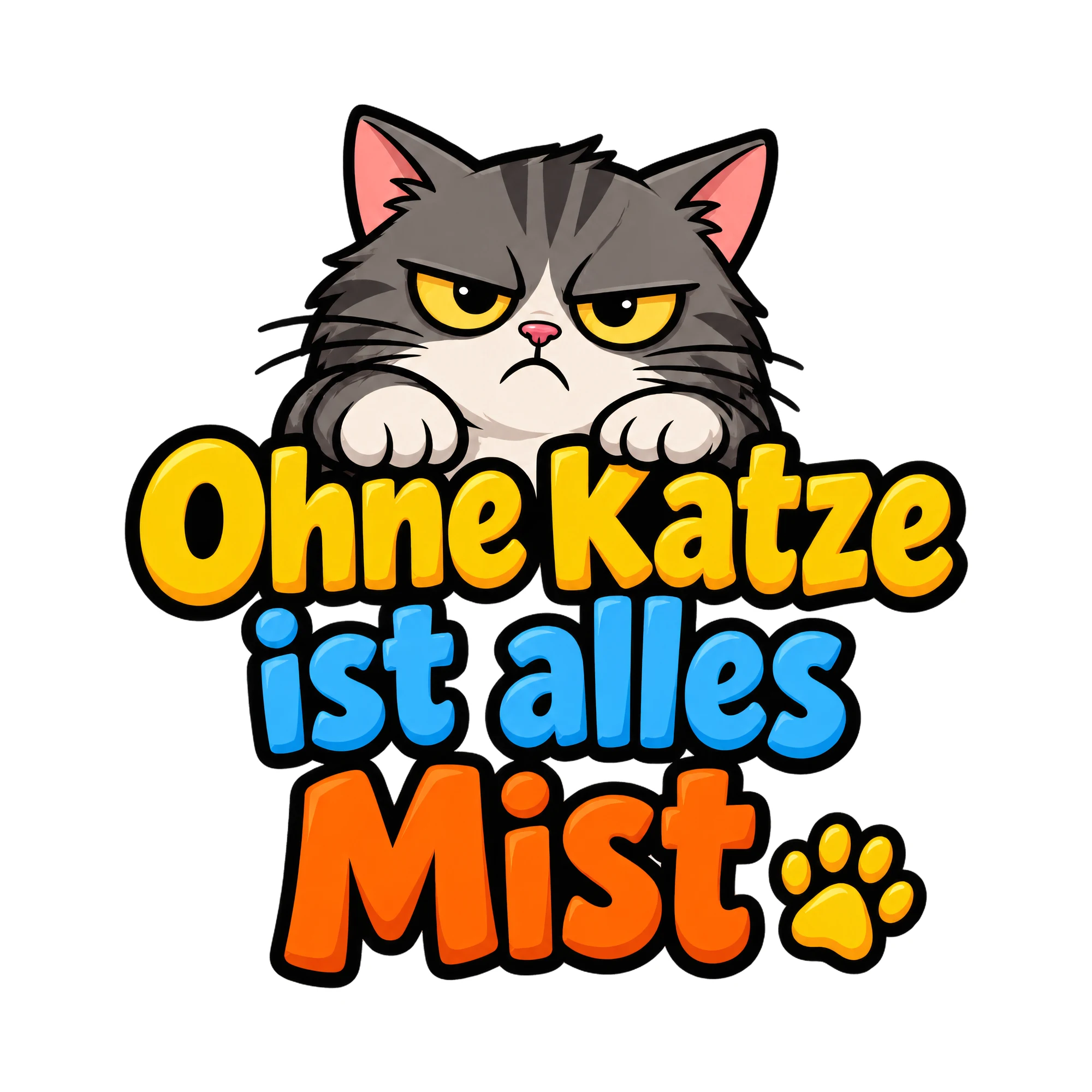 Bügelbild Ohne Katze ist alles Mist, Tiere Shirt Spruch als Grafik auf weißem Hintergrund (BB016570)