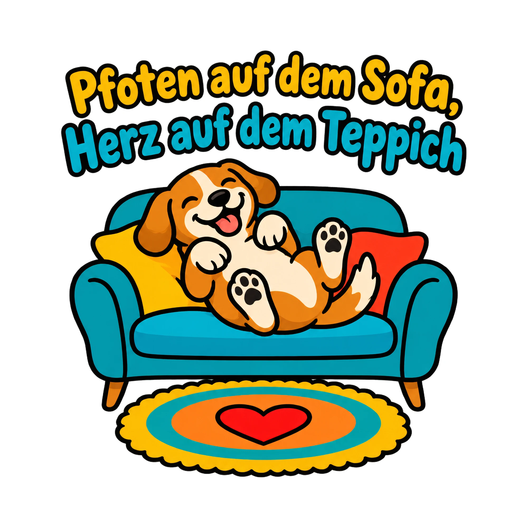 Bügelbild Pfoten auf dem Sofa, Herz auf dem Teppich als Grafik auf weißem Hintergrund (BB019752)