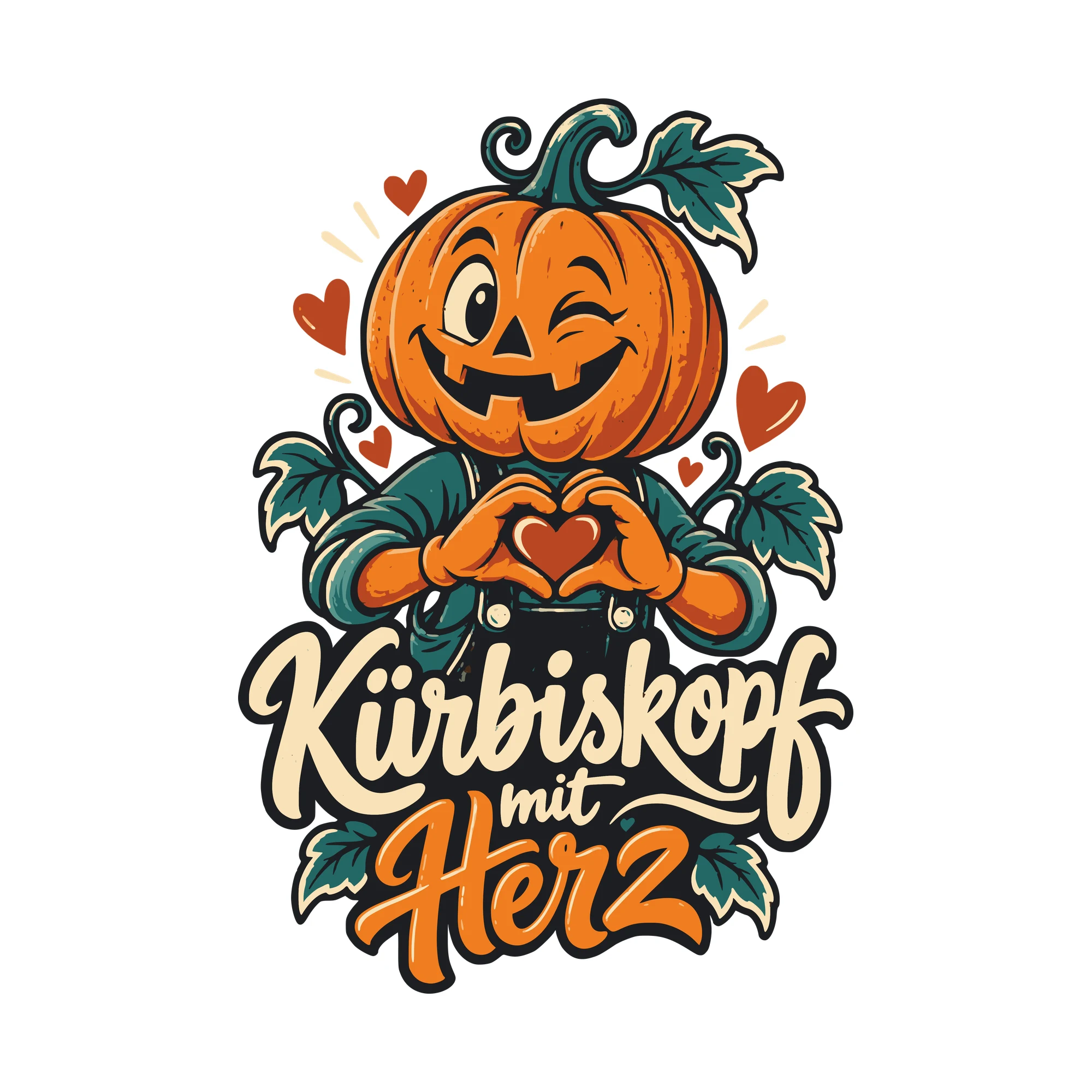 Bügelbild Kürbiskopf mit Herz als Grafik auf weißem Hintergrund (BB011251)