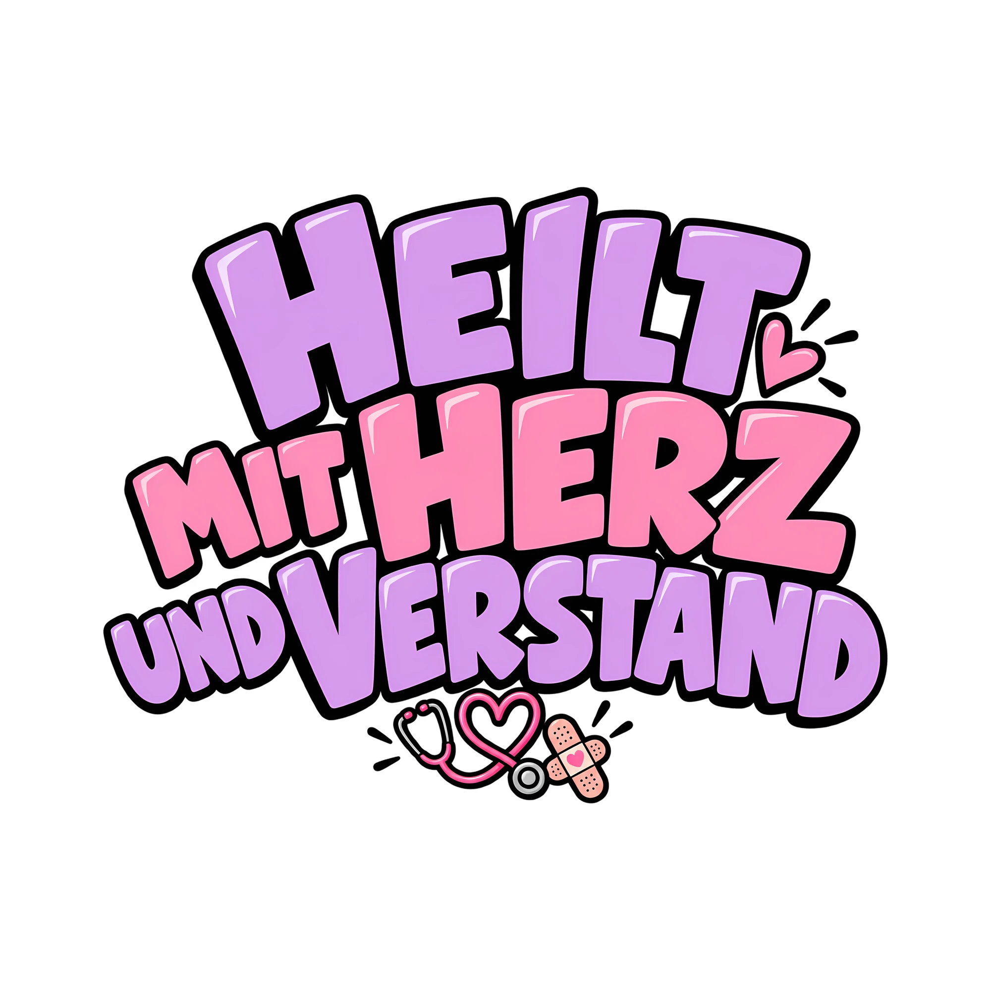 Bügelbild Heilt mit Herz und Verstand als Grafik auf weißem Hintergrund (BB011566)