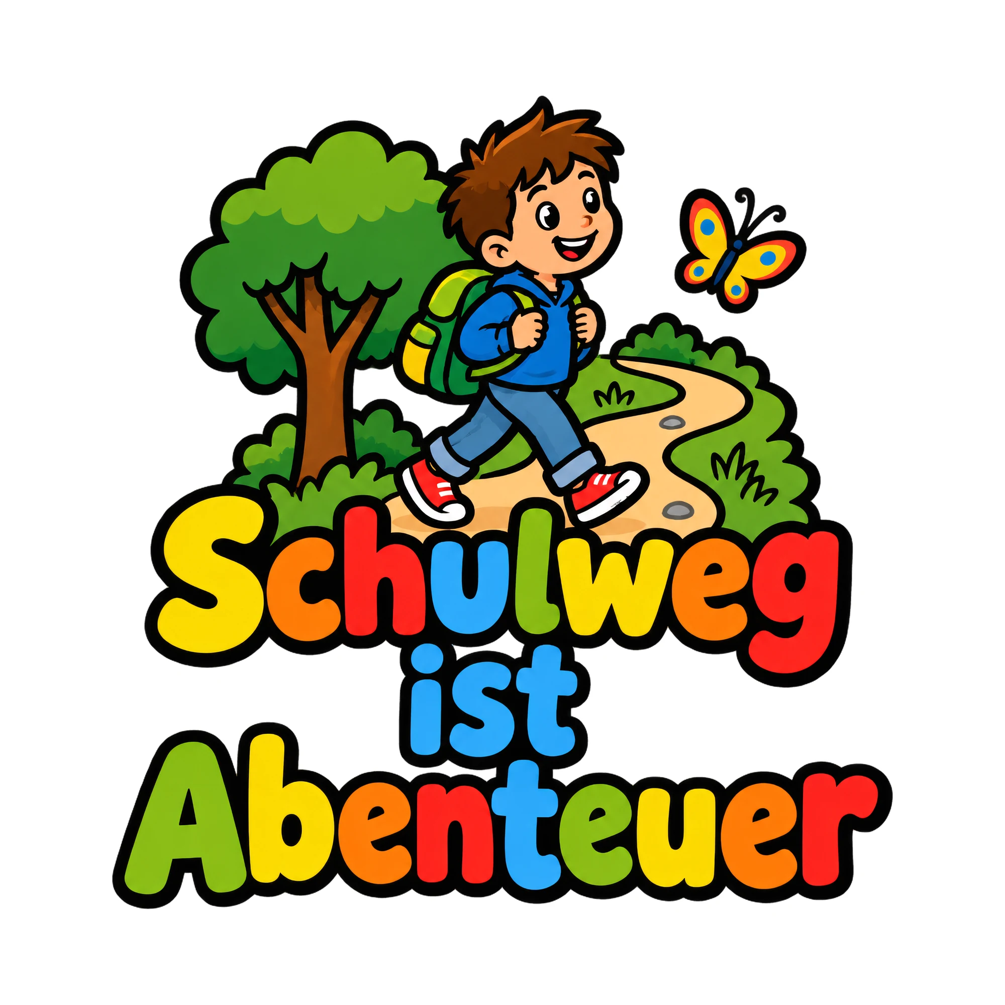 Bügelbild Schulweg ist Abenteuer, Lustiger Shirt Spruch als Grafik auf weißem Hintergrund (BB016774)