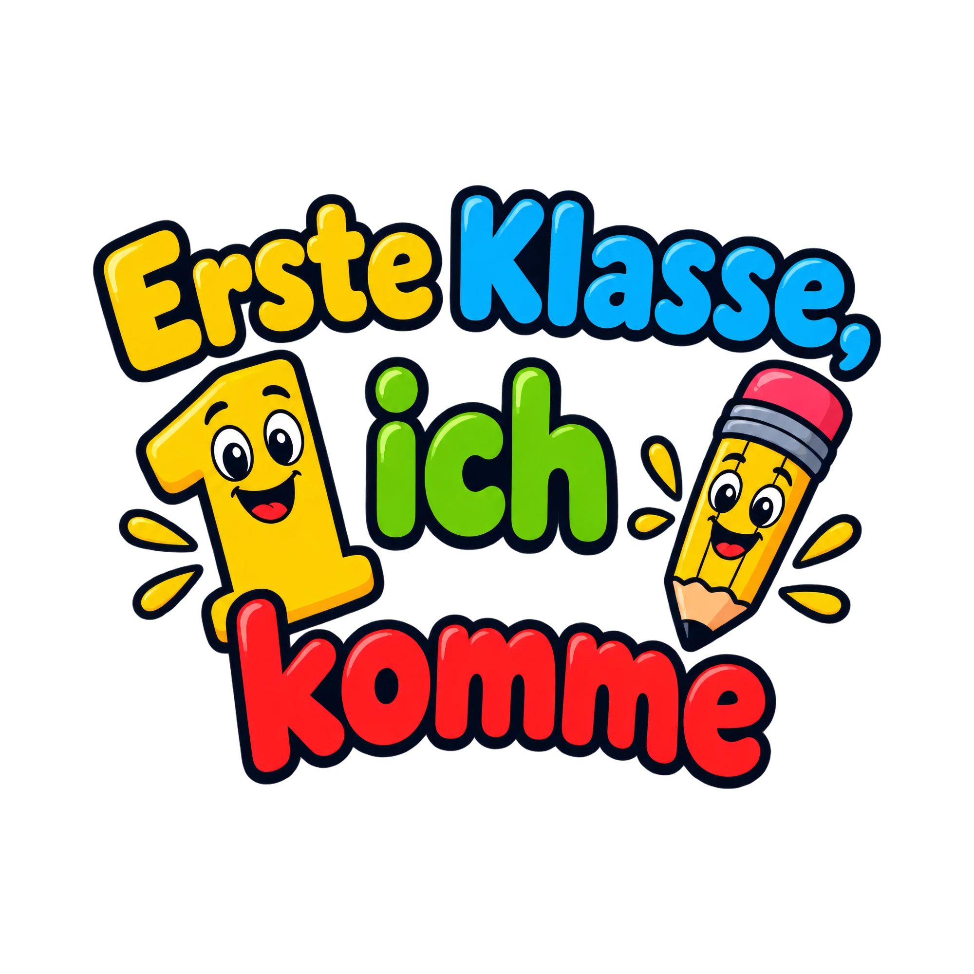 Bügelbild Erste Klasse, ich komme als Grafik auf weißem Hintergrund (BB018730)