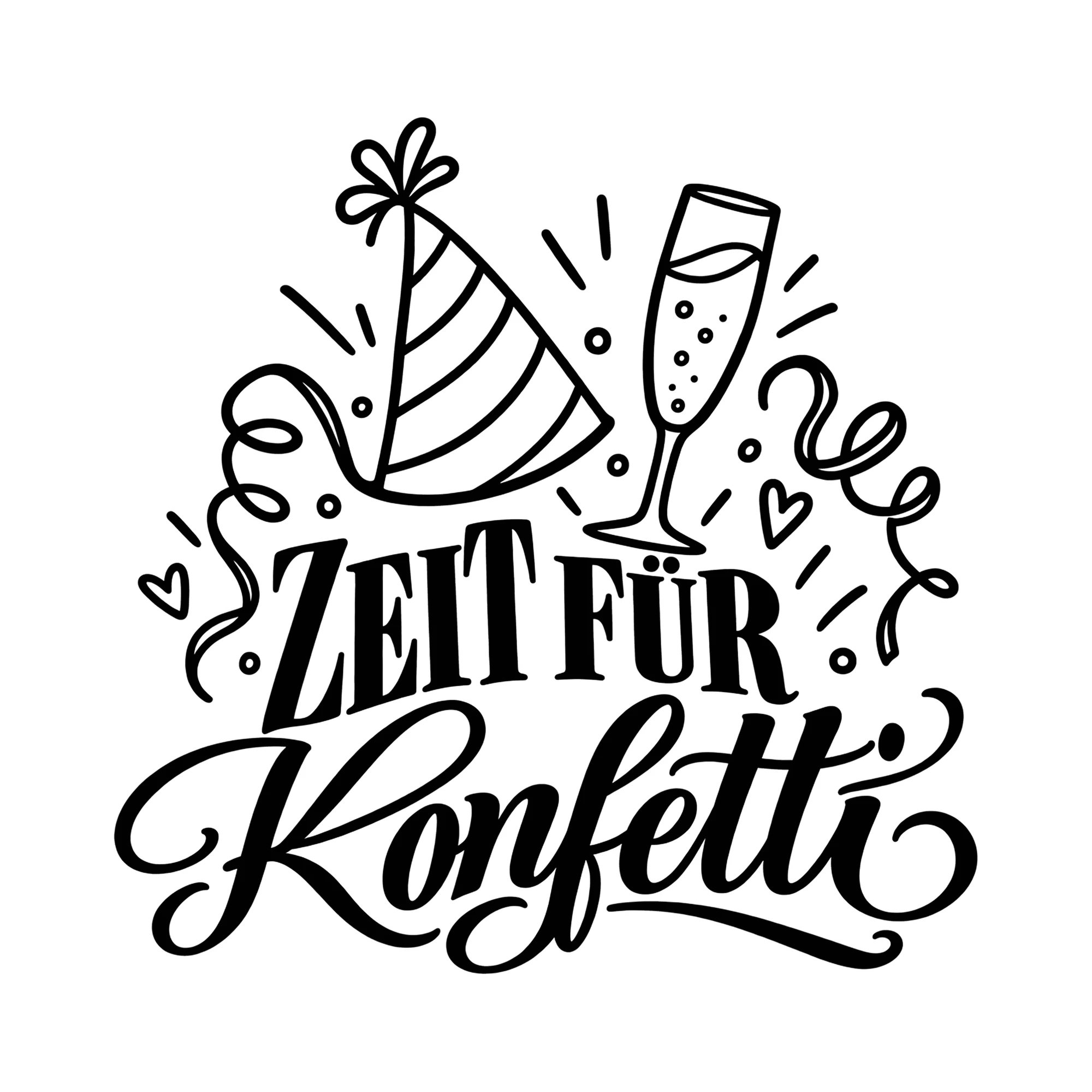 Bügelbild Zeit für Konfetti als Grafik auf weißem Hintergrund (BB011889)