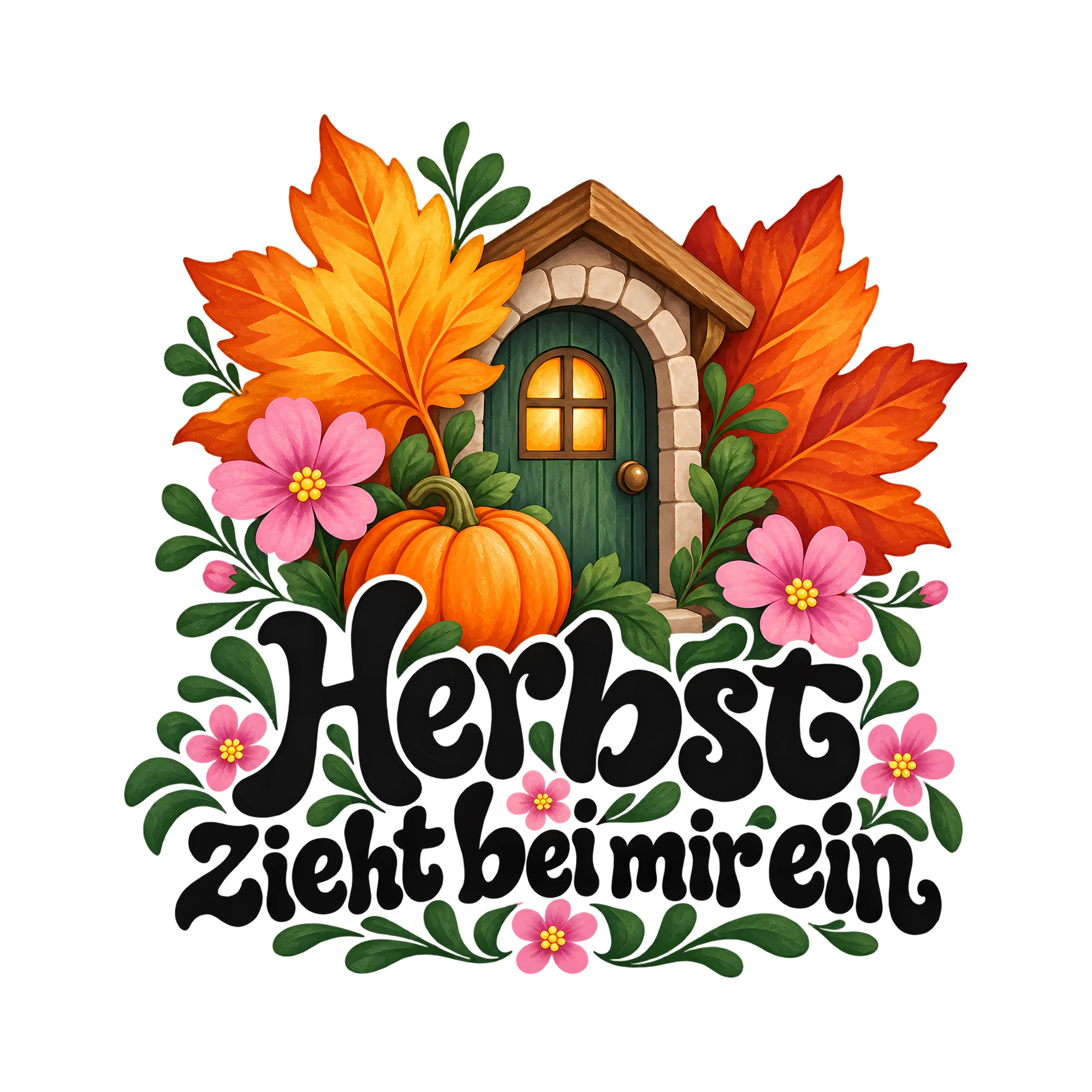 Bügelbild Herbst zieht bei mir ein als Grafik auf weißem Hintergrund (BB014259)