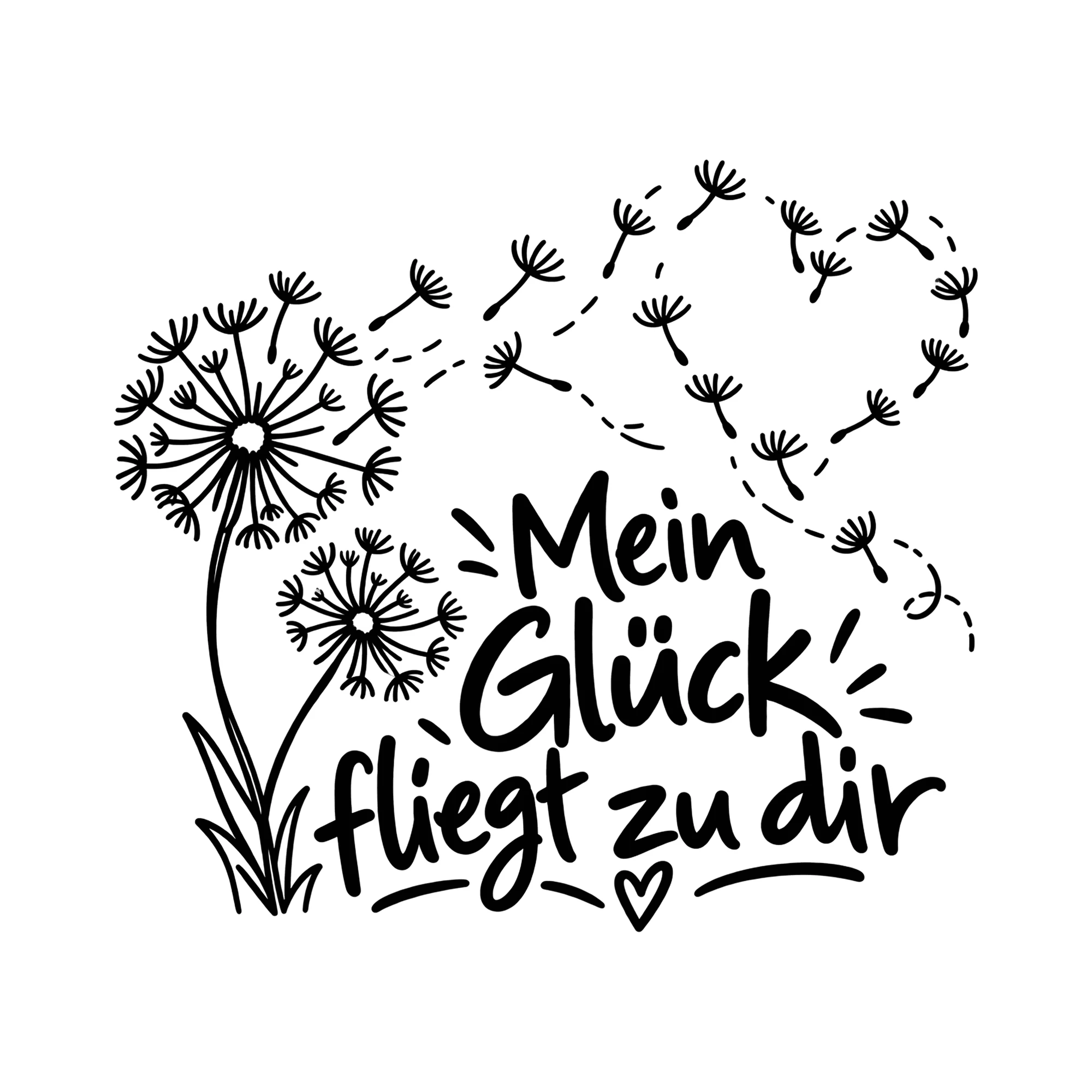 Bügelbild Mein Glück fliegt zu dir als Grafik auf weißem Hintergrund (BB013621)