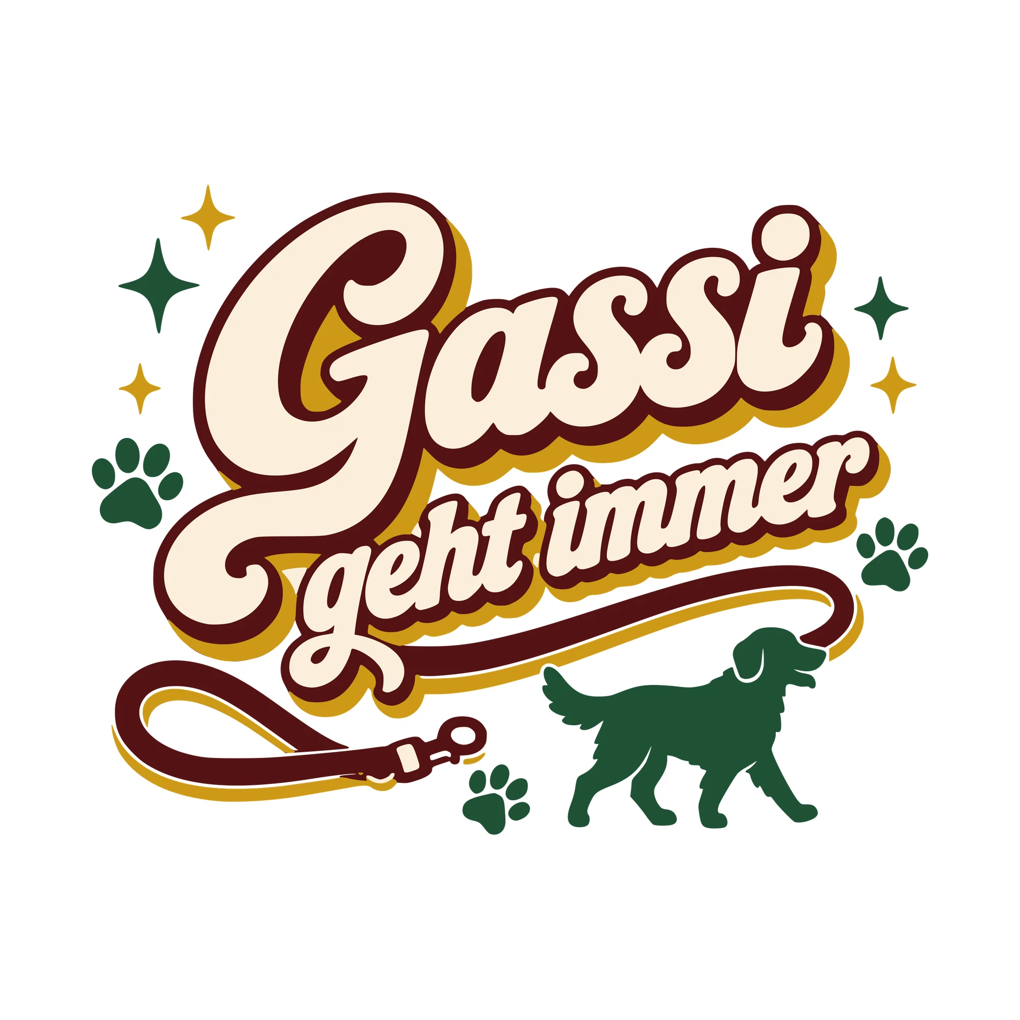 Bügelbild Gassi geht immer als Grafik auf weißem Hintergrund (BB010539)