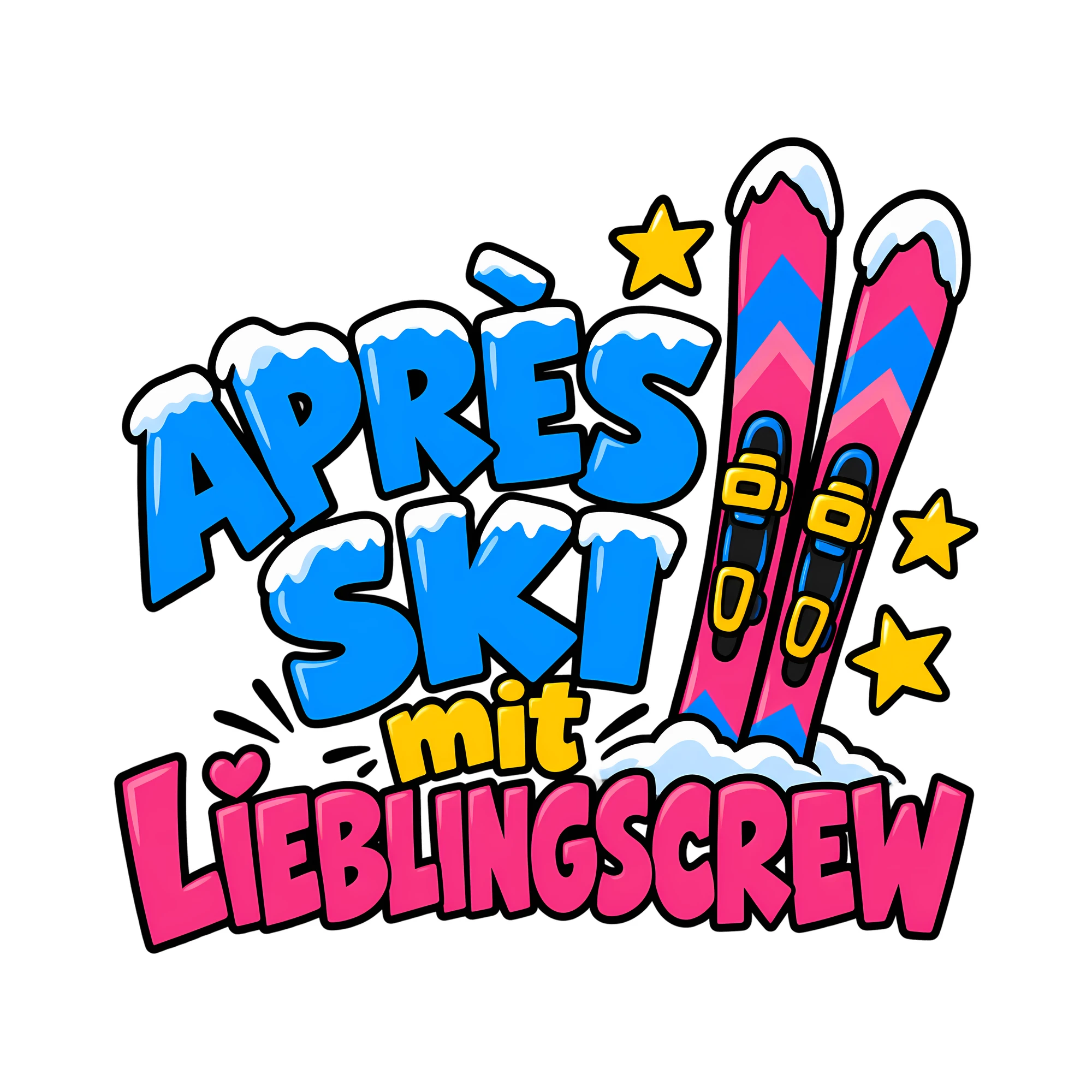 Bügelbild Après Ski mit Lieblingscrew als Grafik auf weißem Hintergrund (BB011998)