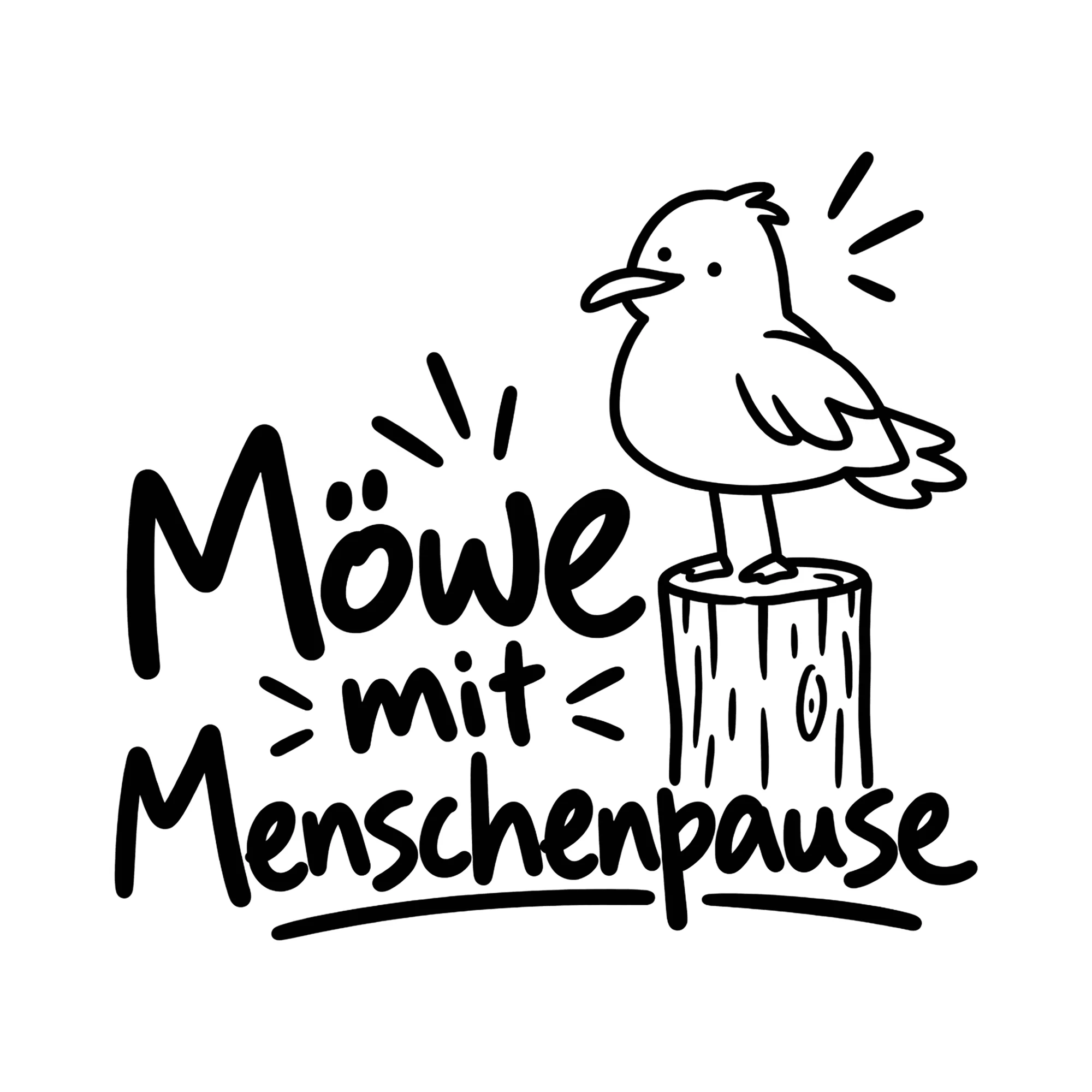 Bügelbild Möwe mit Menschenpause als Grafik auf weißem Hintergrund (BB014555)