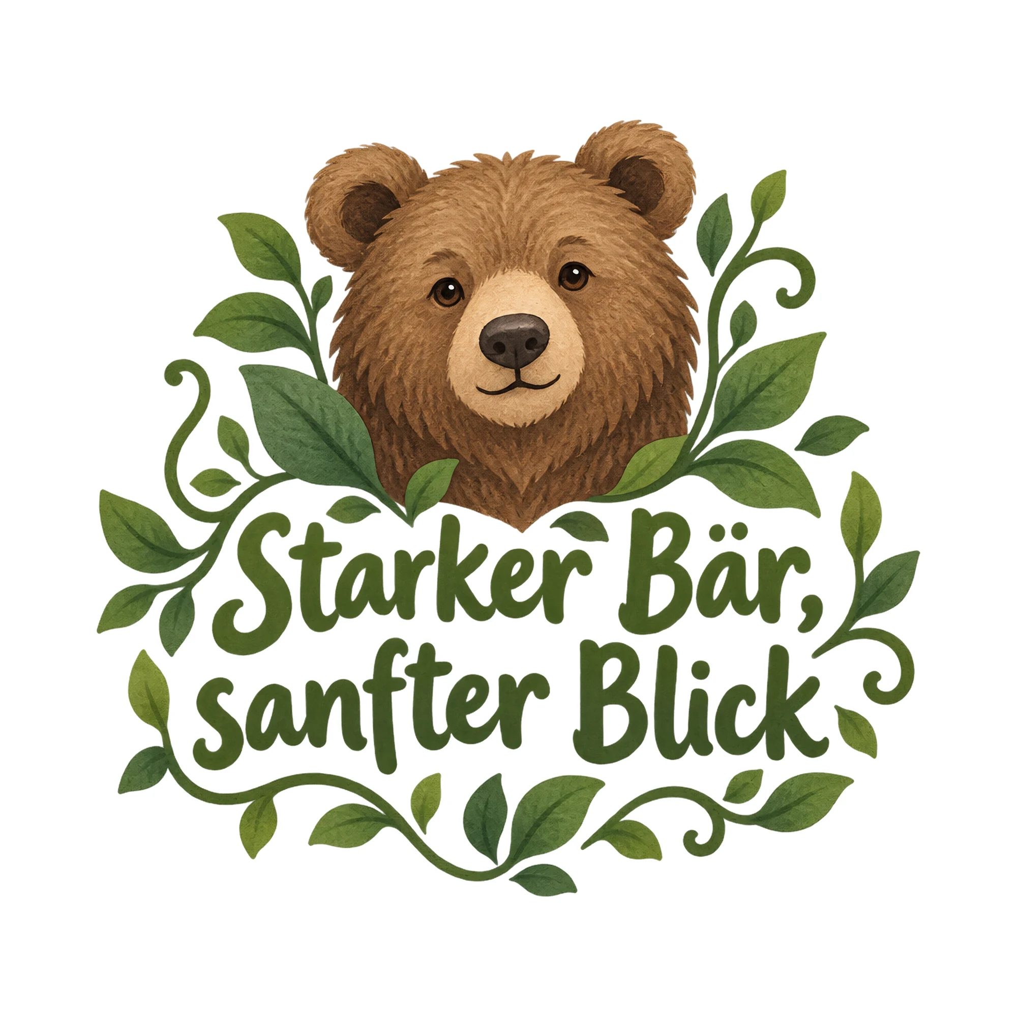 Bügelbild Starker Bär, sanfter Blick, Tiere Shirt Spruch als Grafik auf weißem Hintergrund (BB016593)