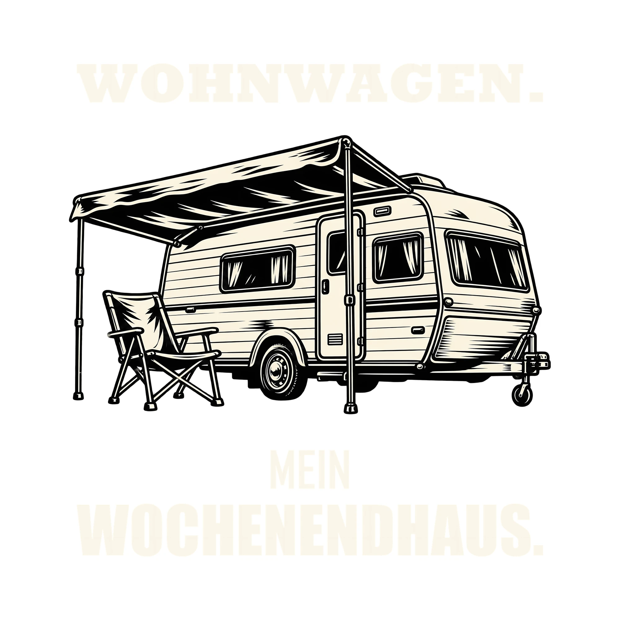 Bügelbild WOHNWAGEN. MEIN WOCHENENDHAUS. als Grafik auf weißem Hintergrund (BB012747)