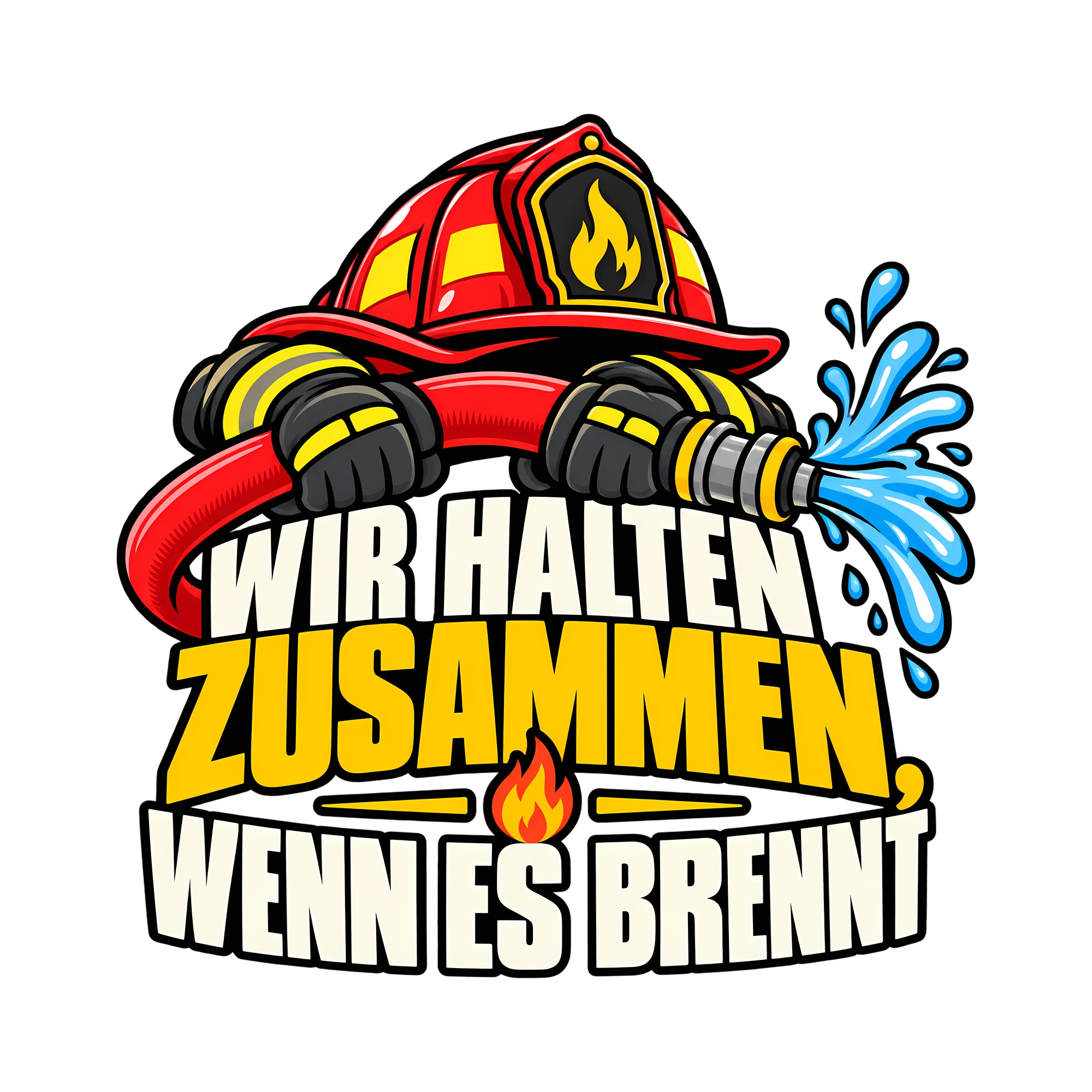 Bügelbild WIR HALTEN ZUSAMMEN, WENN ES BRENNT als Grafik auf weißem Hintergrund (BB011686)