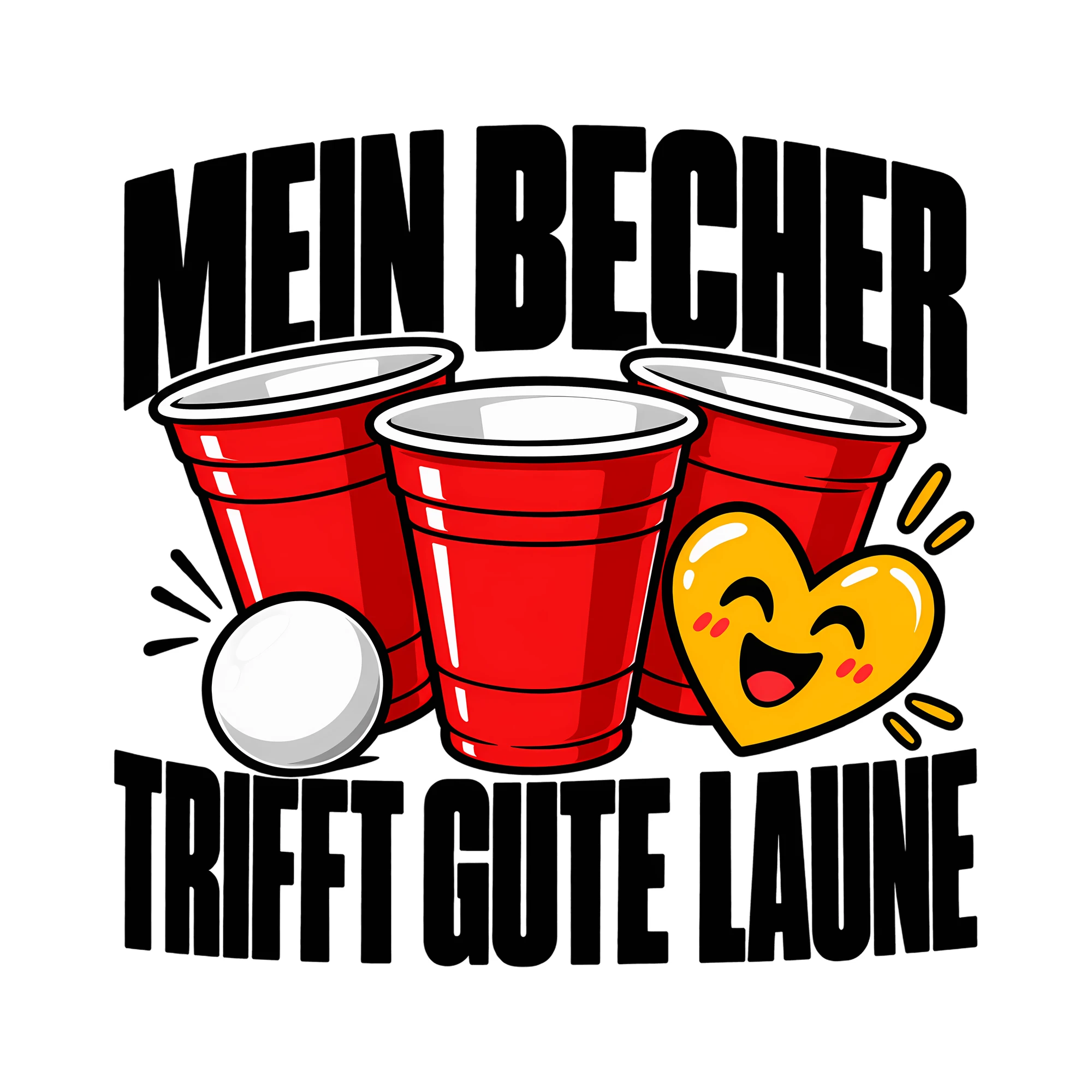 Bügelbild MEIN BECHER TRIFFT GUTE LAUNE als Grafik auf weißem Hintergrund (BB012008)