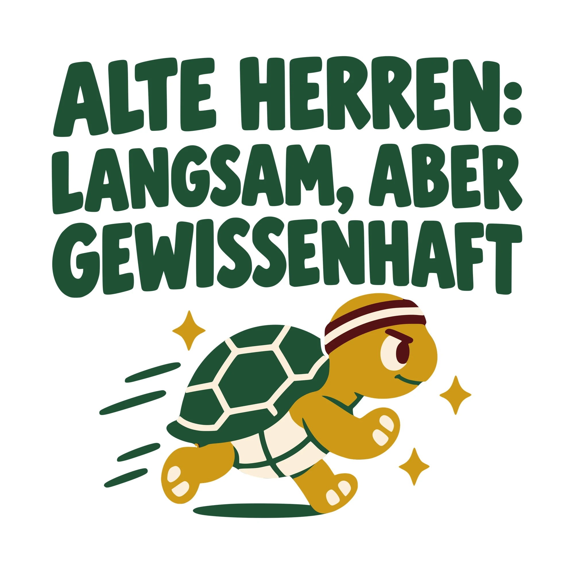 Bügelbild Alte Herren: langsam, aber gewissenhaft als Grafik auf weißem Hintergrund (BB010619)