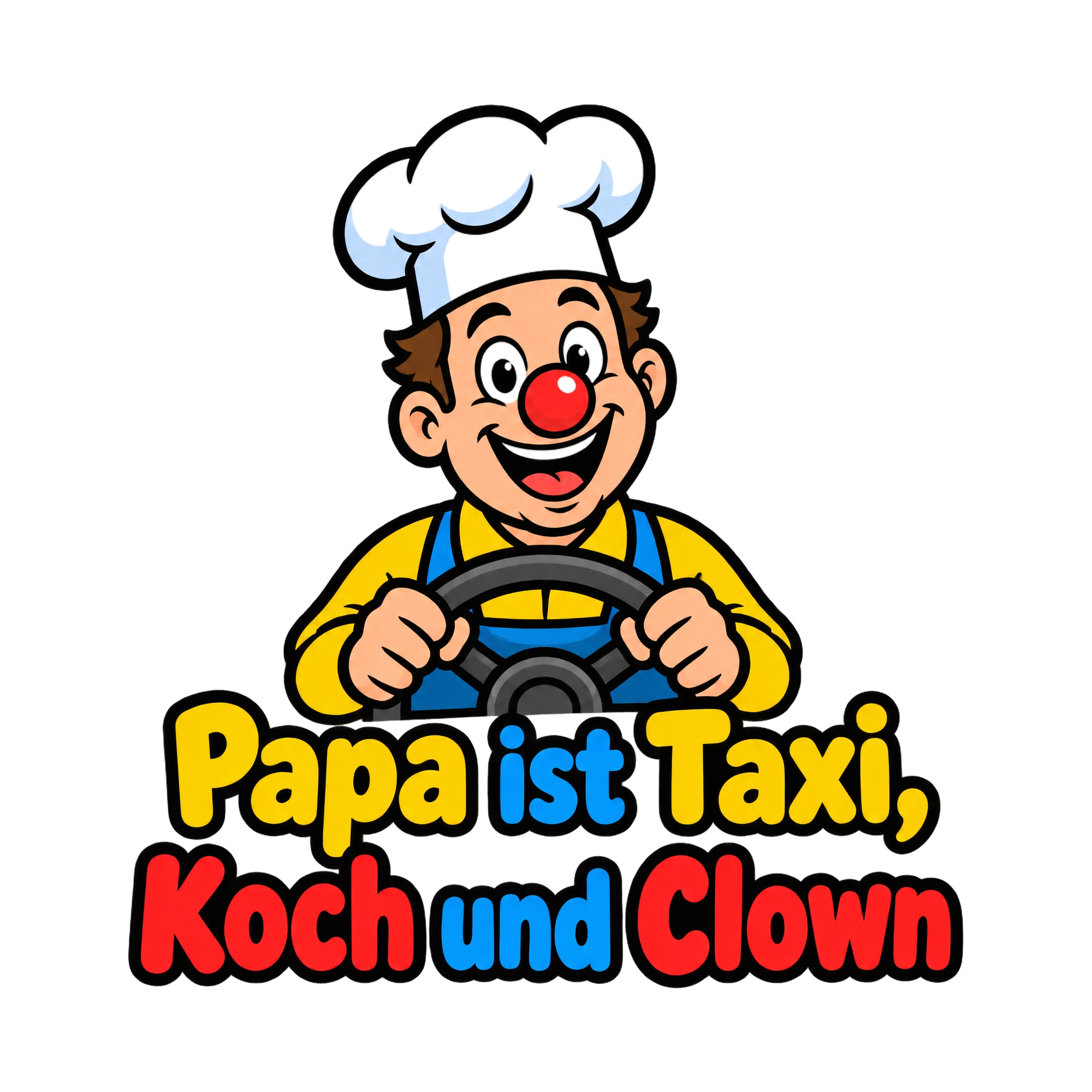 Bügelbild Papa ist Taxi, Koch und Clown als Grafik auf weißem Hintergrund (BB019229)