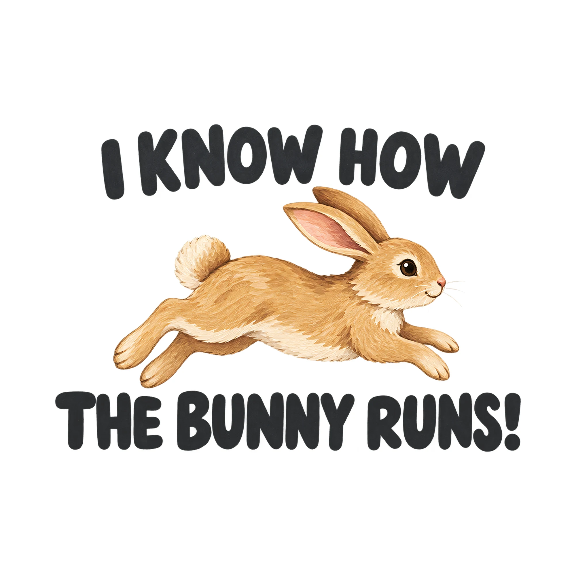 Bügelbild I Know How The Bunny Runs!, Lustiger Shirt Spruch als Grafik auf weißem Hintergrund (BB017929)