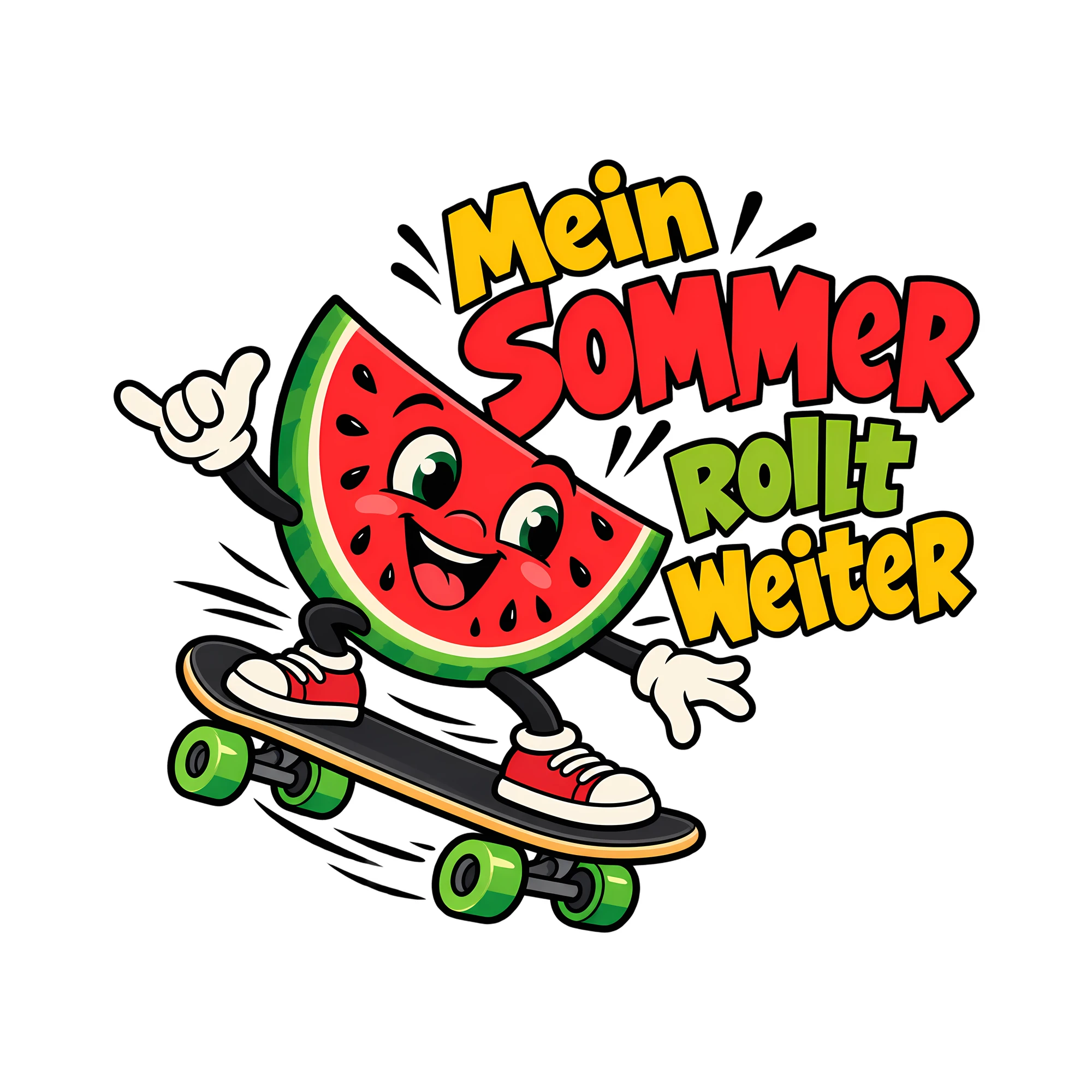 Bügelbild Mein Sommer rollt weiter als Grafik auf weißem Hintergrund (BB014440)