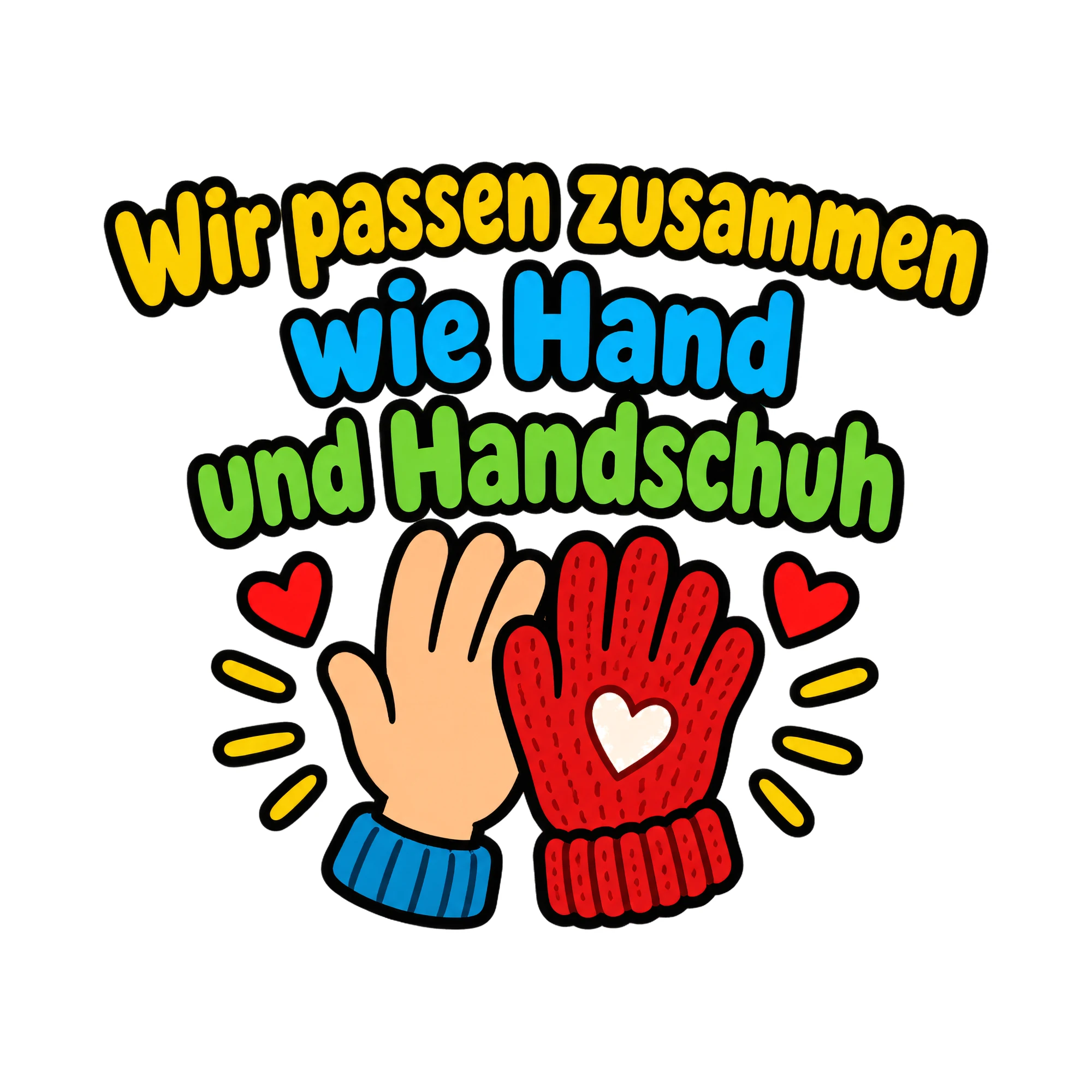 Bügelbild Wir passen zusammen wie Hand und Handschuh als Grafik auf weißem Hintergrund (BB019124)
