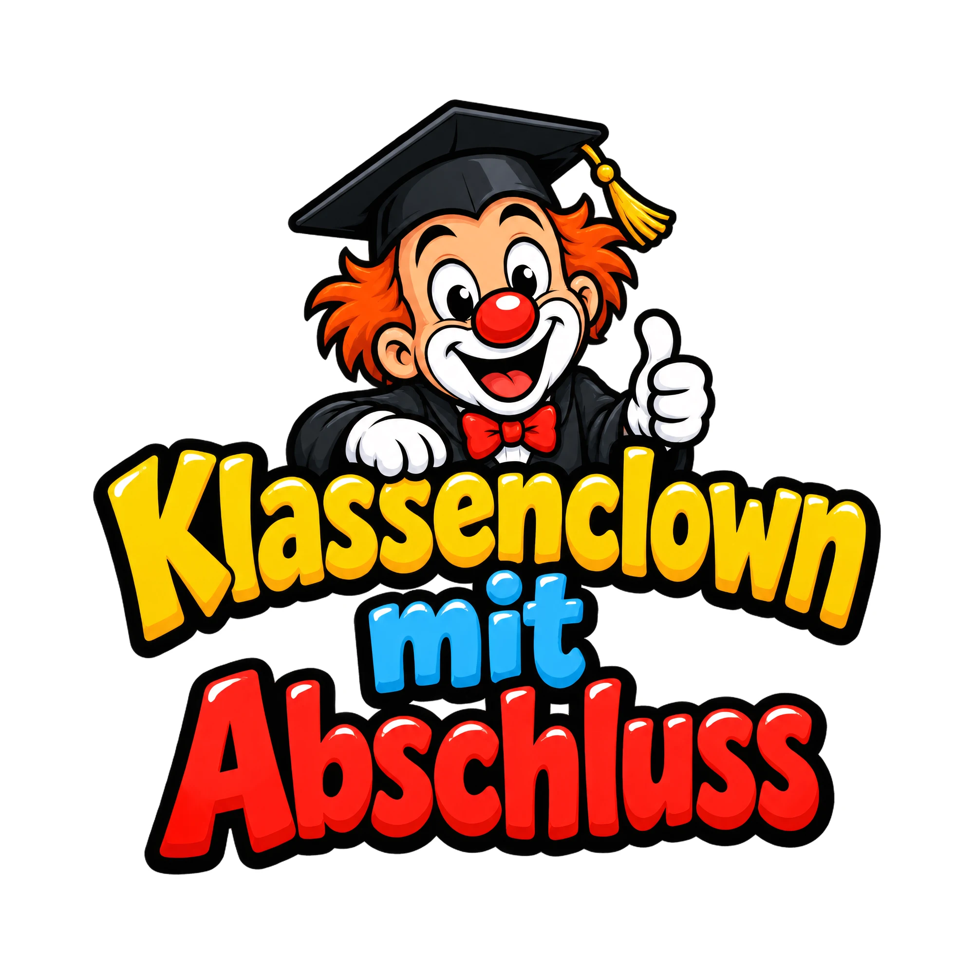 Bügelbild Klassenclown mit Abschluss, Abi Shirt Spruch als Grafik auf weißem Hintergrund (BB016770)