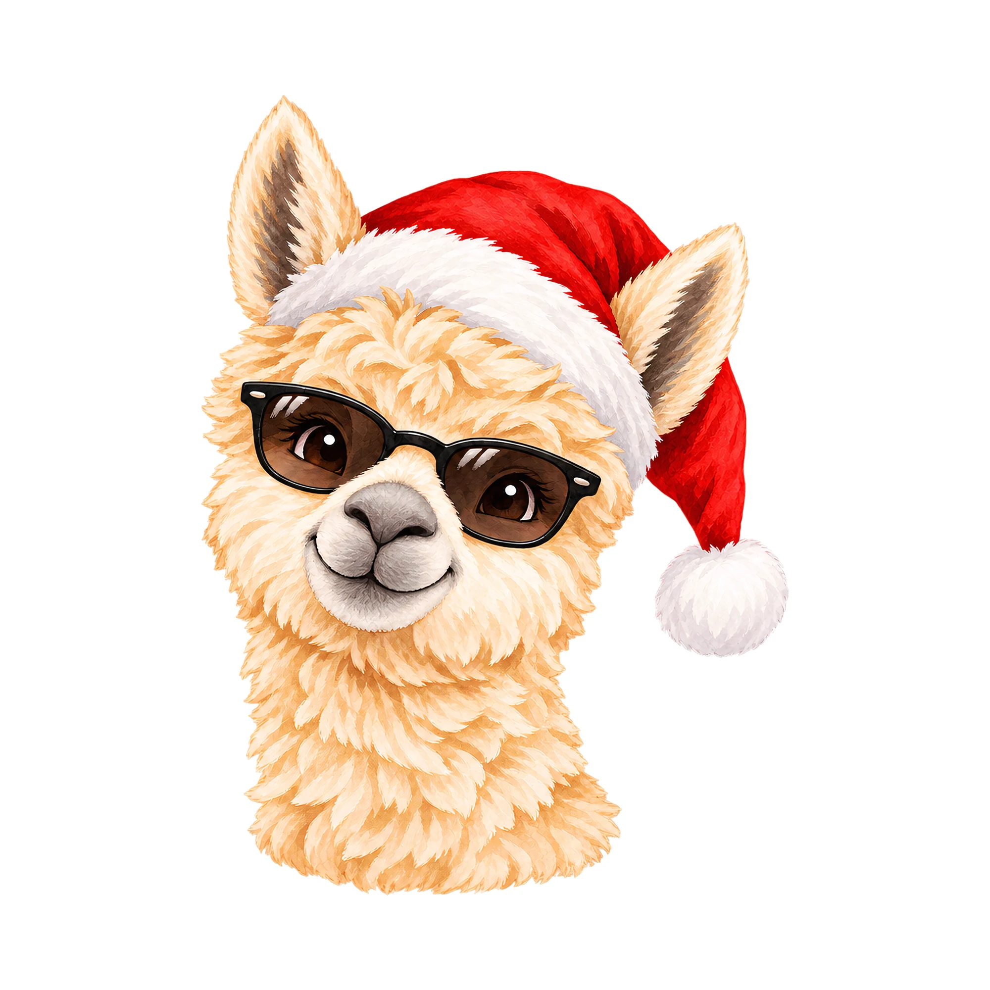 Bügelbild Cooles Weihnachtsmann-Alpaka, Weihnachten Shirt Motiv als Grafik auf weißem Hintergrund (BB014782)