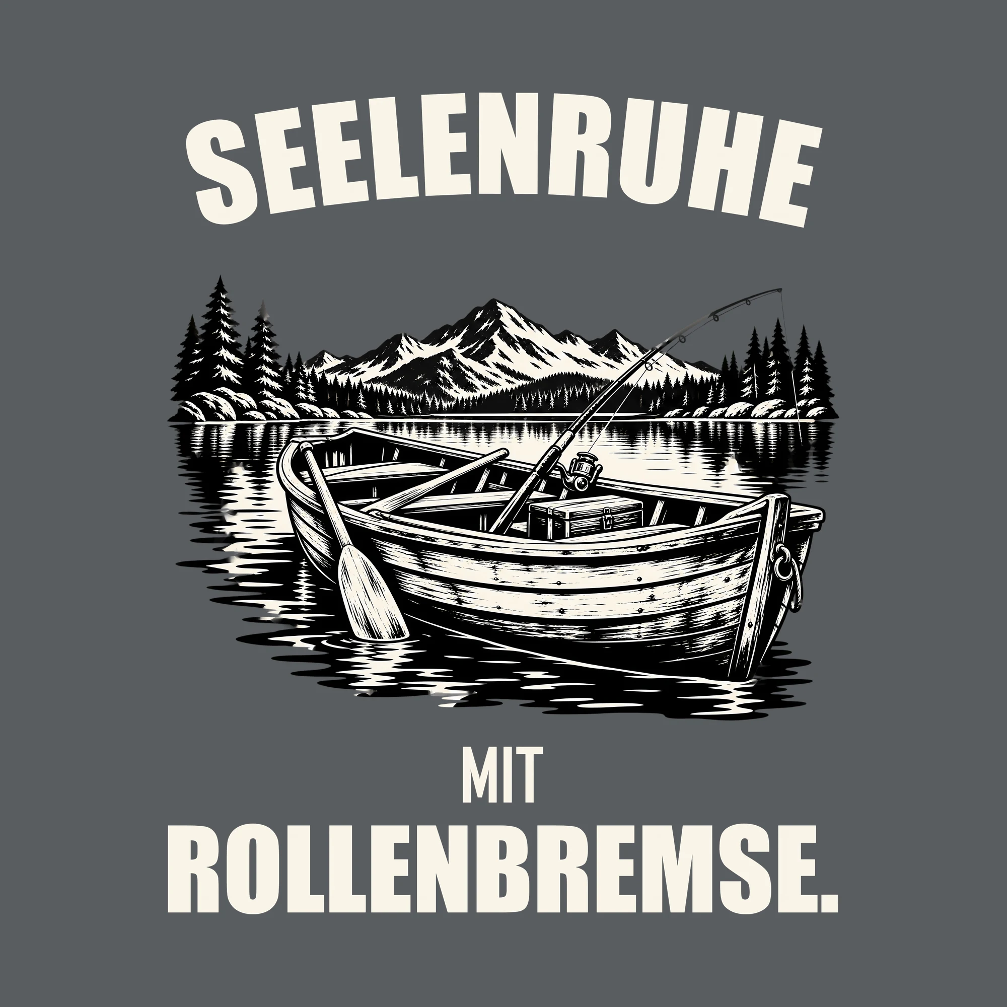 Bügelbild SEELENRUHE MIT ROLLENBREMSE. als Grafik auf dunklem Hintergrund (BB012696)