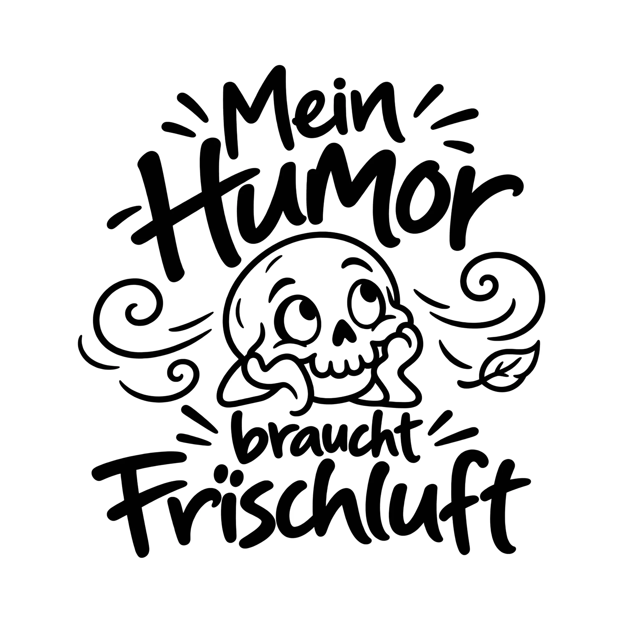Bügelbild Mein Humor braucht Frischluft als Grafik auf weißem Hintergrund (BB014534)