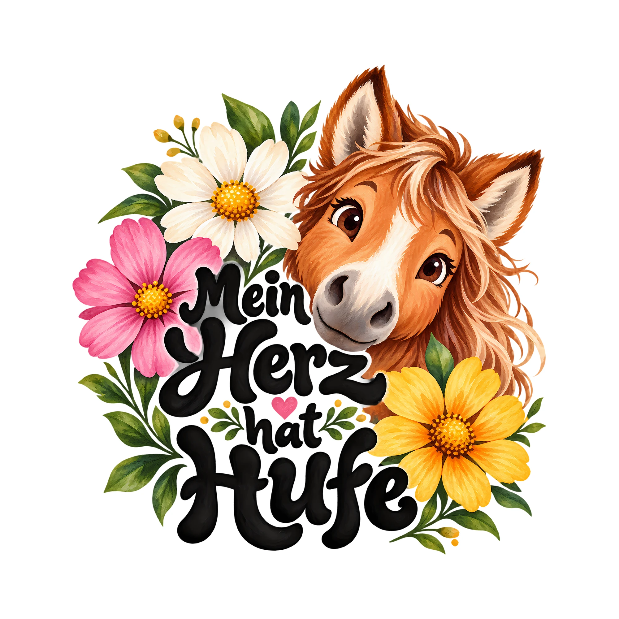 Bügelbild Mein Herz hat Hufe als Grafik auf weißem Hintergrund (BB012416)