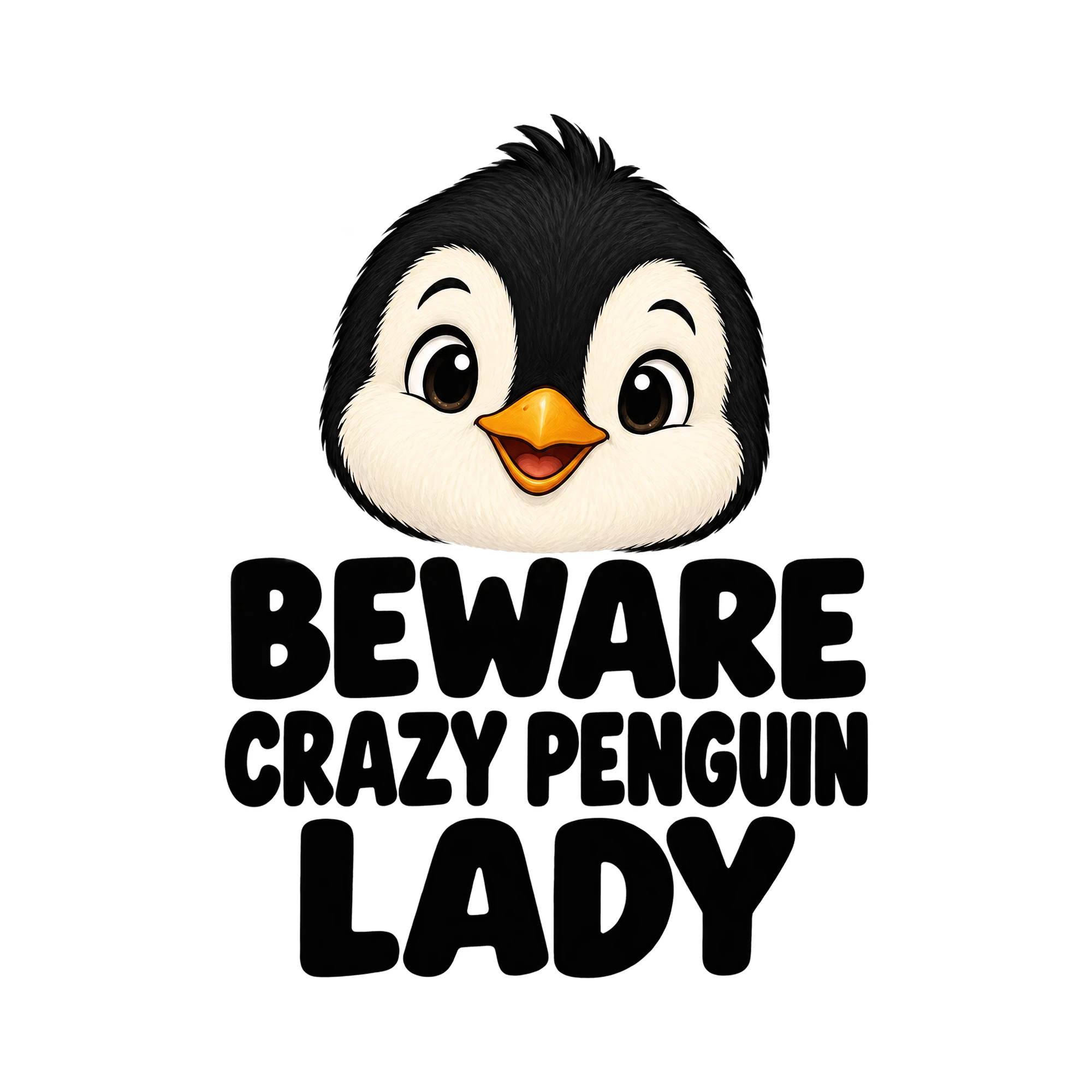 Bügelbild „BEWARE CRAZY PENGUIN LADY“ | Tiere Shirt Spruch als Grafik auf weißem Hintergrund (BB016173)