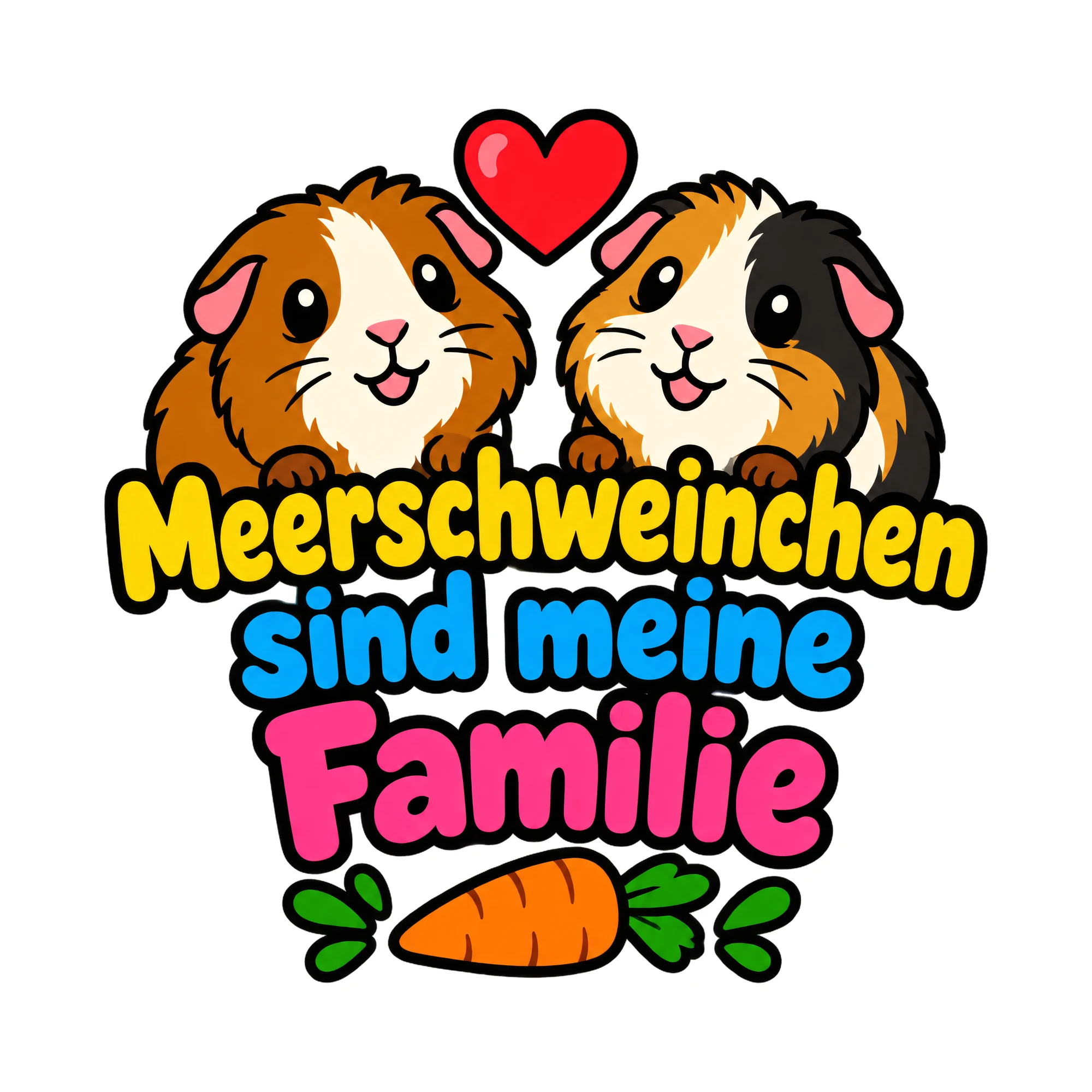 Bügelbild Meerschweinchen sind meine Familie als Grafik auf weißem Hintergrund (BB018574)