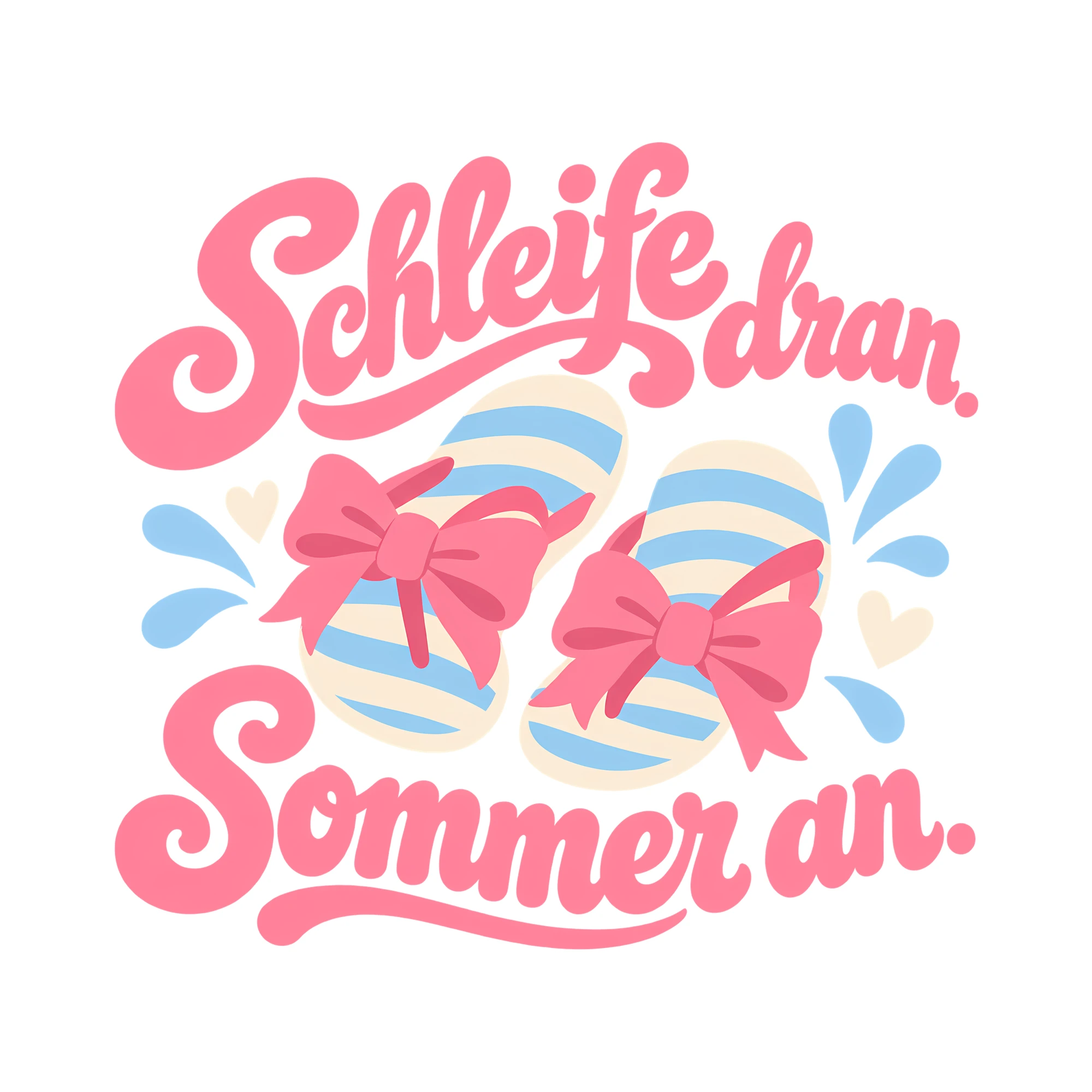 Bügelbild Schleife dran. Sommer an. als Grafik auf weißem Hintergrund (BB014471)