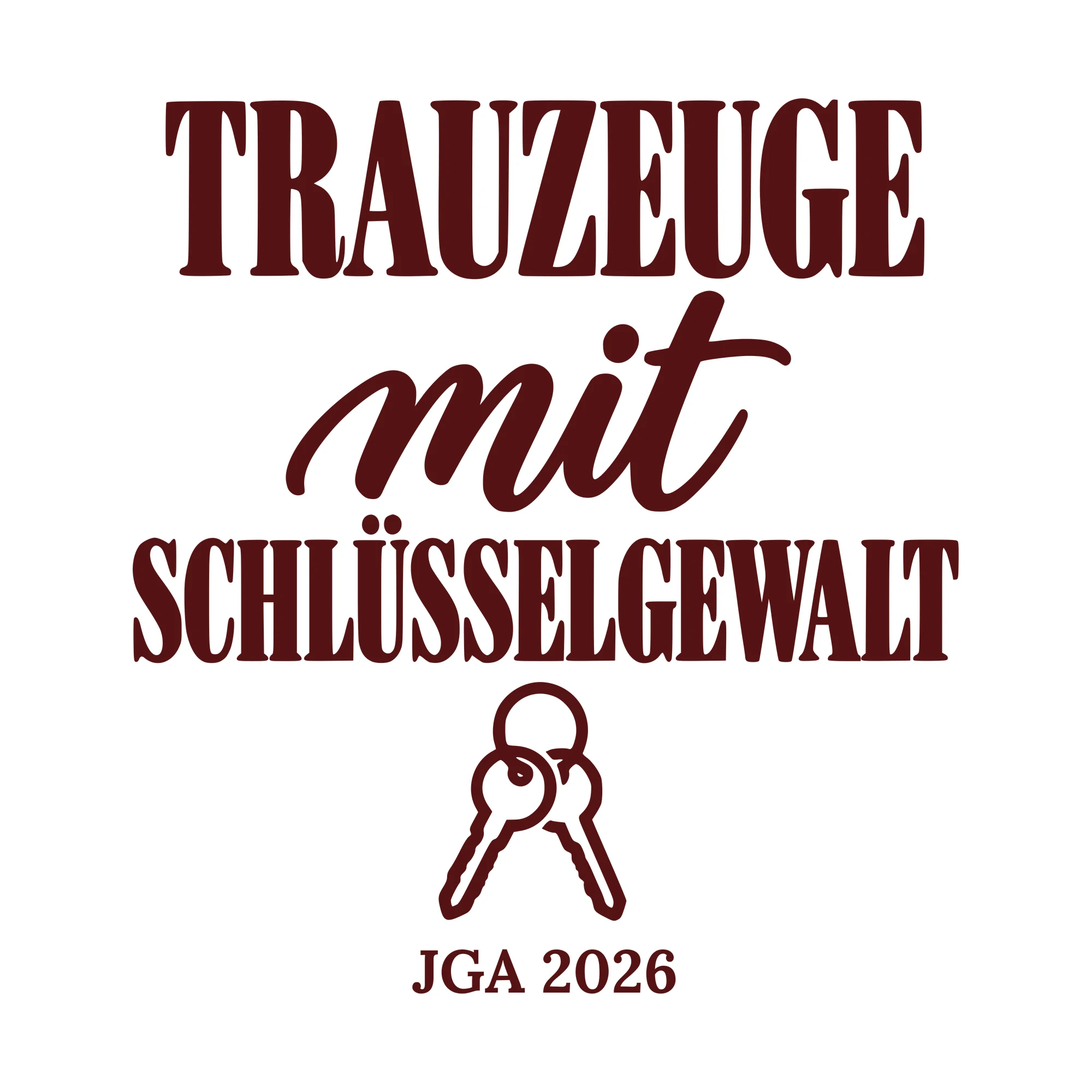 Bügelbild Trauzeuge mit Schlüsselgewalt mit Jahr als Grafik auf weißem Hintergrund (BB010692)