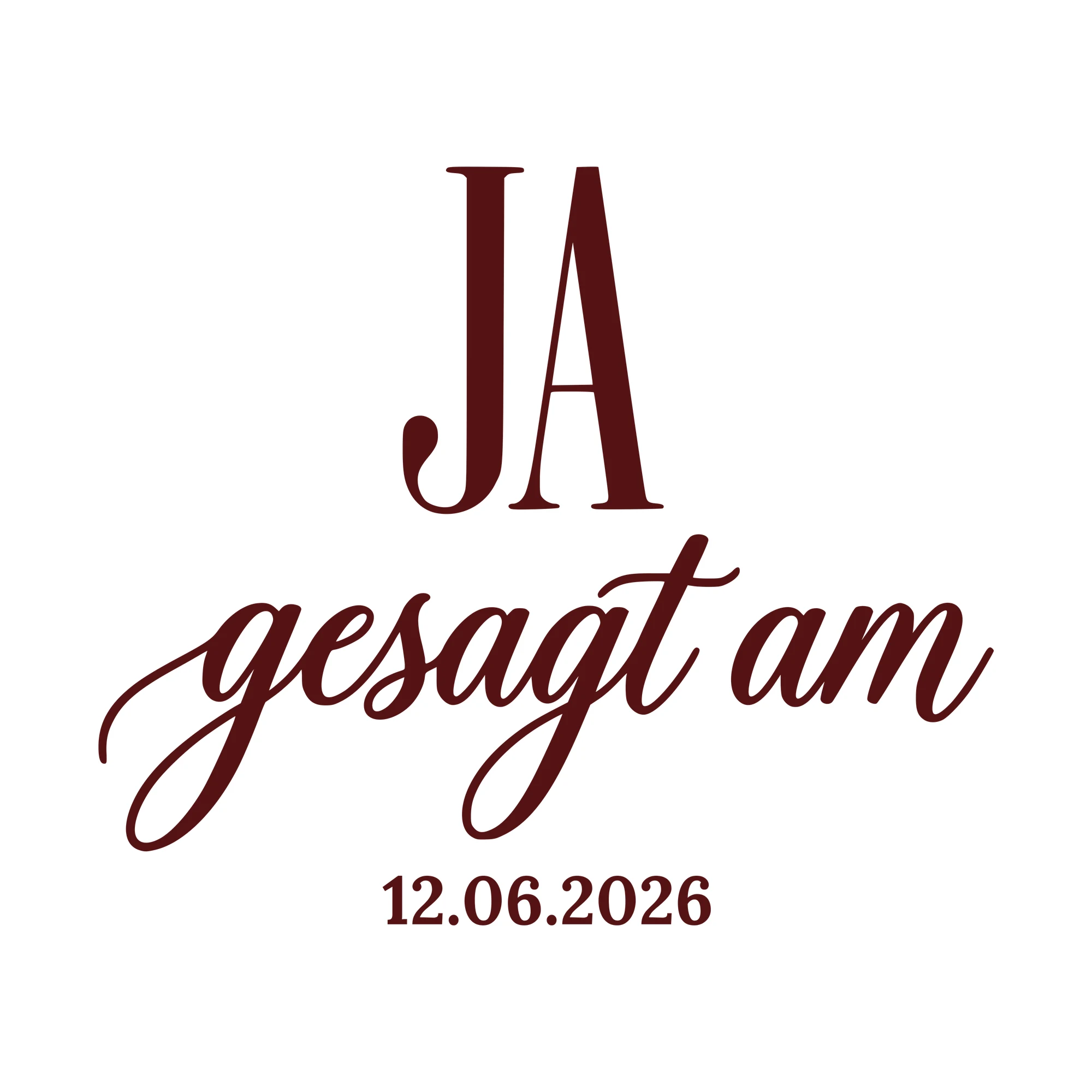 Bügelbild Ja gesagt mit Hochzeitsdatum als Grafik auf weißem Hintergrund (BB010642)