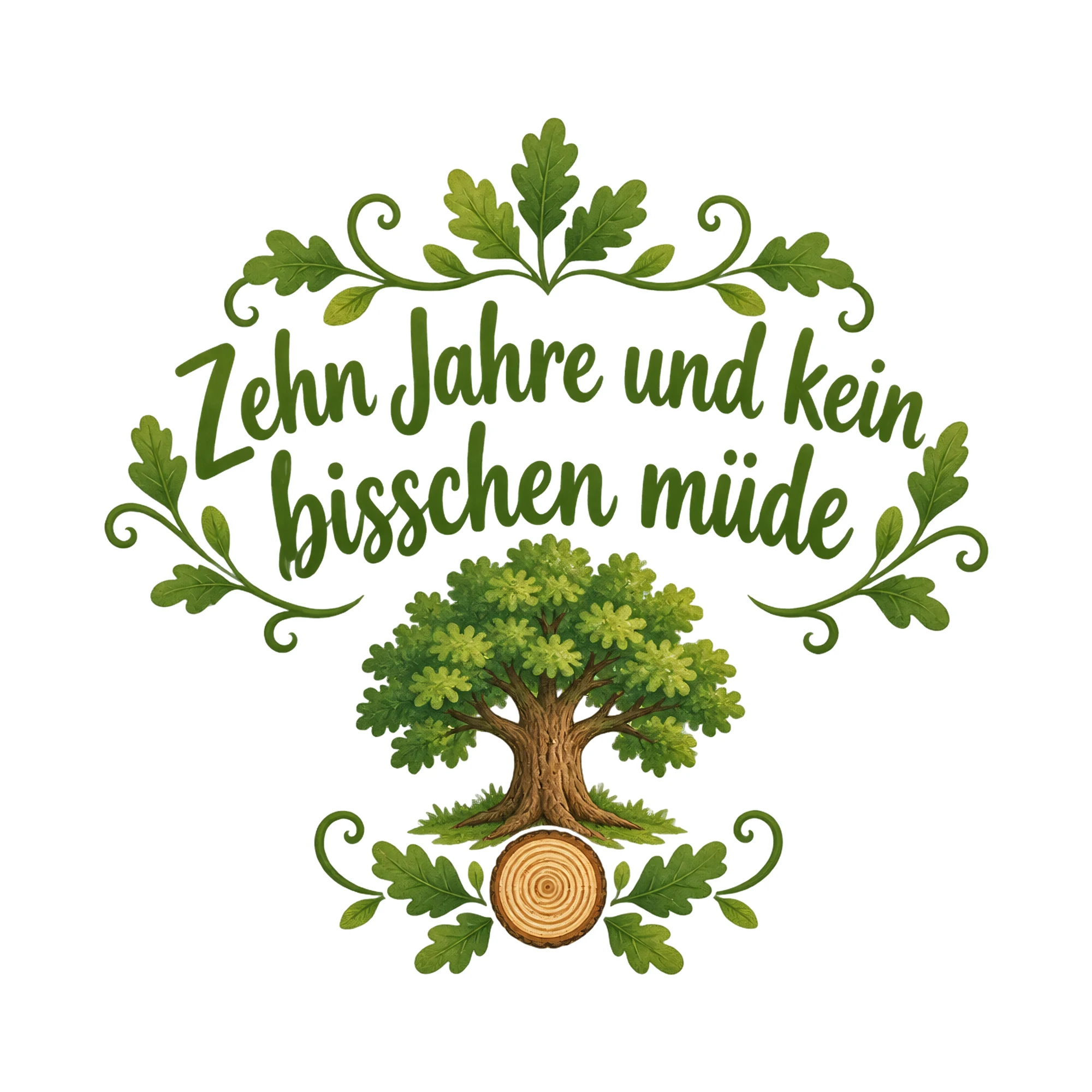 Bügelbild Zehn Jahre und kein bisschen müde als Grafik auf weißem Hintergrund (BB020562)