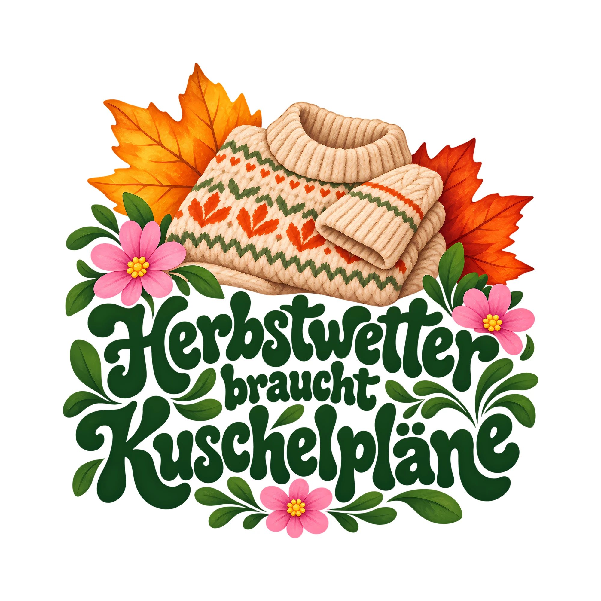 Bügelbild Herbstwetter braucht Kuschelpläne als Grafik auf weißem Hintergrund (BB014324)