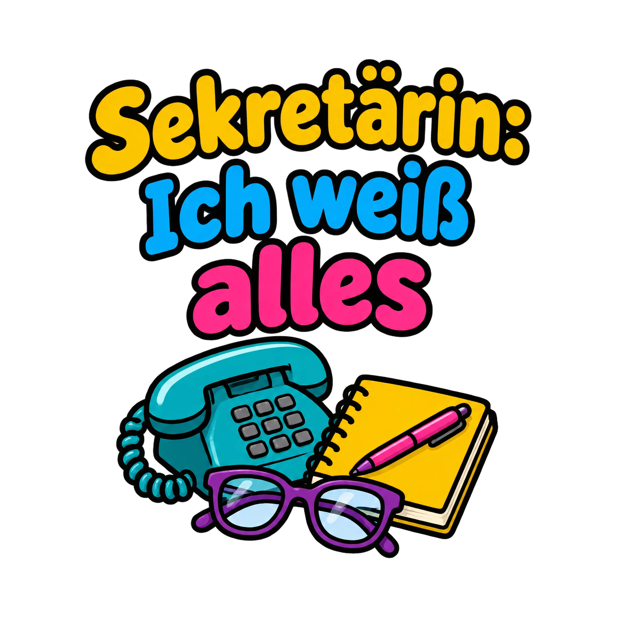 Bügelbild Sekretärin: Ich weiß alles, Beruf Shirt Spruch als Grafik auf weißem Hintergrund (BB020251)