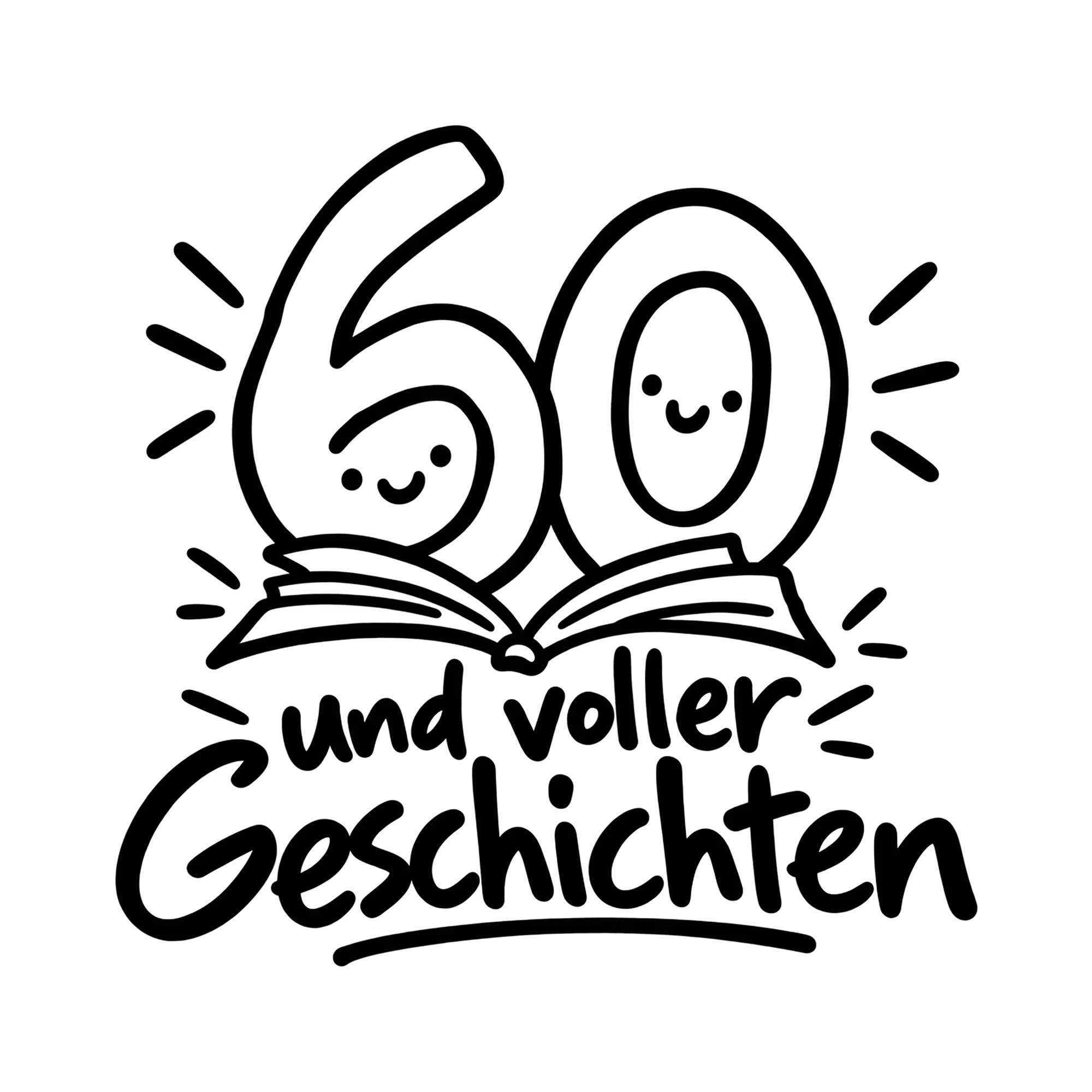 Bügelbild 60 und voller Geschichten als Grafik auf weißem Hintergrund (BB012567)