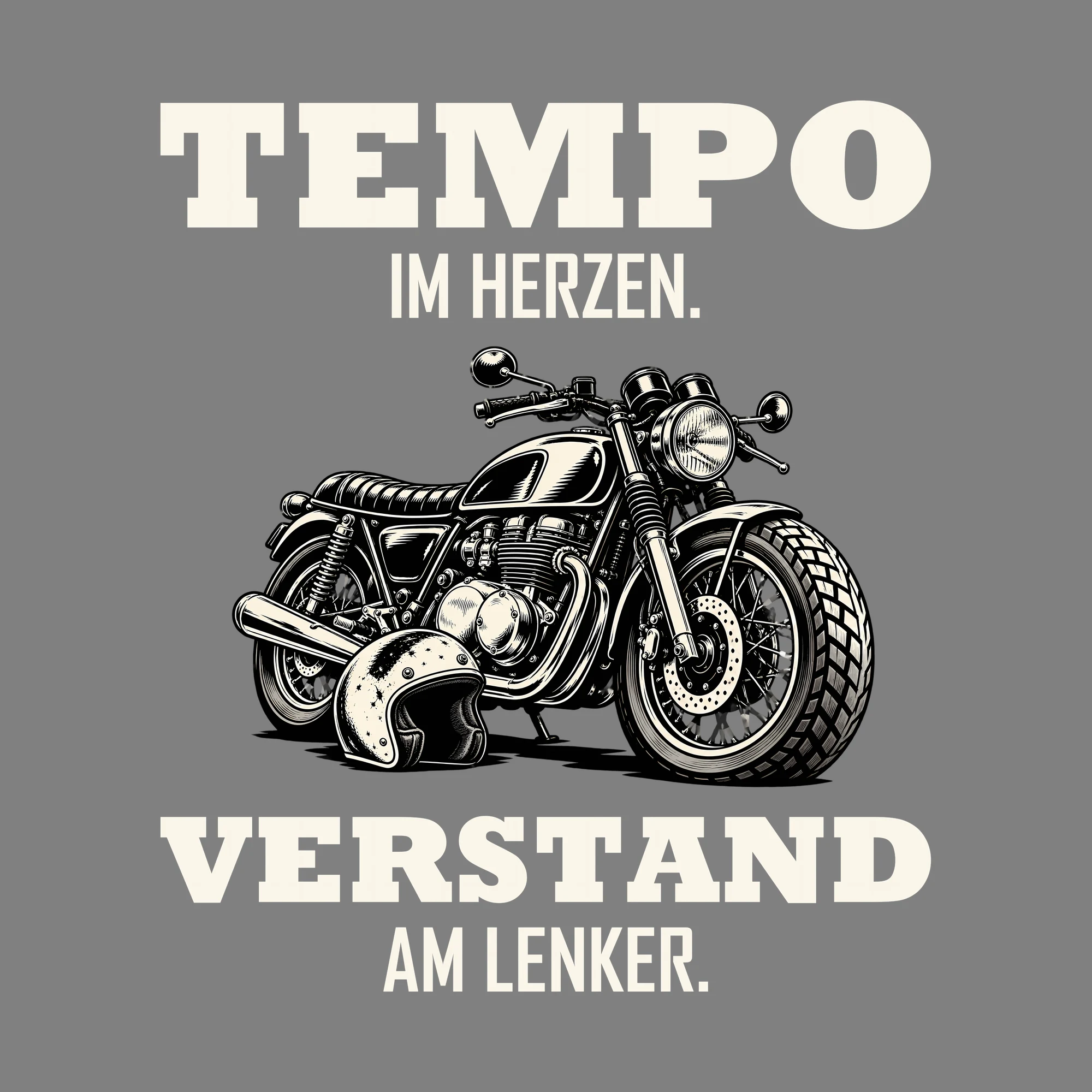 Bügelbild TEMPO IM HERZEN. VERSTAND AM LENKER. als Grafik auf dunklem Hintergrund (BB012698)
