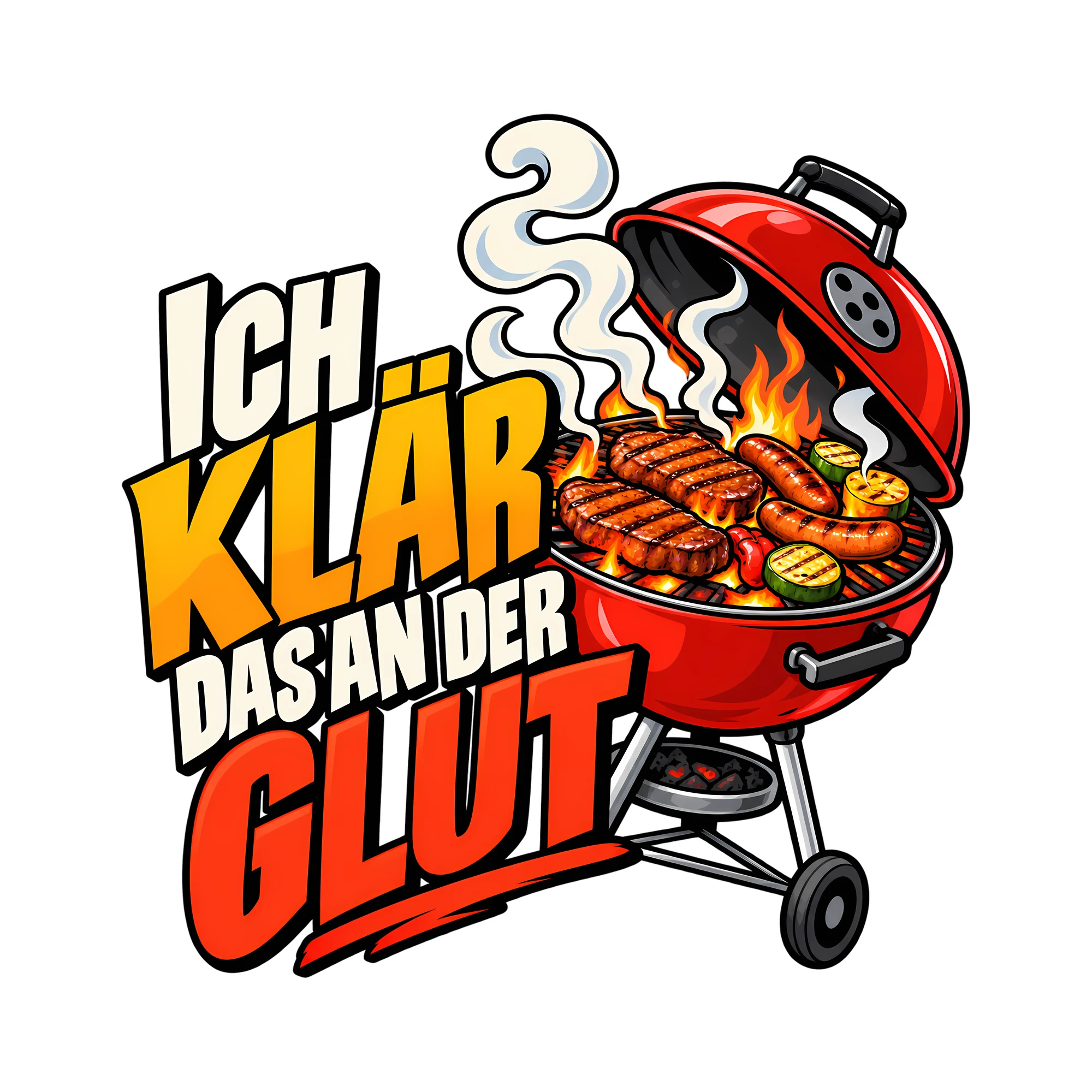 Bügelbild ICH KLÄR DAS AN DER GLUT als Grafik auf weißem Hintergrund (BB012169)