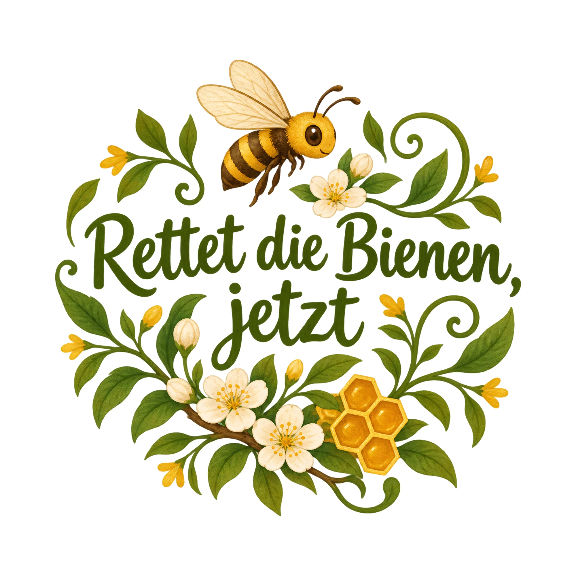 Bügelbild Rettet die Bienen, jetzt als Grafik auf weißem Hintergrund (BB019302)