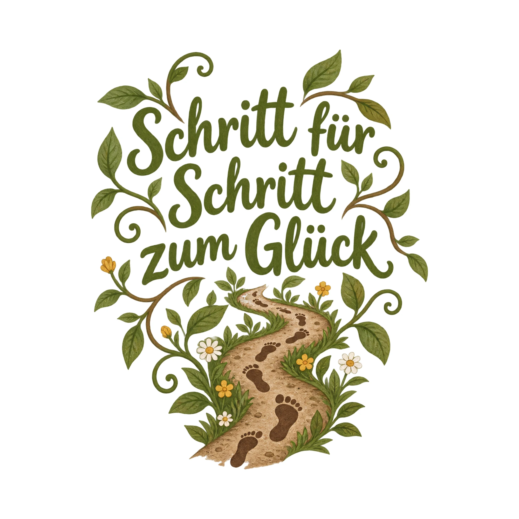 Bügelbild Schritt für Schritt zum Glück als Grafik auf weißem Hintergrund (BB019395)