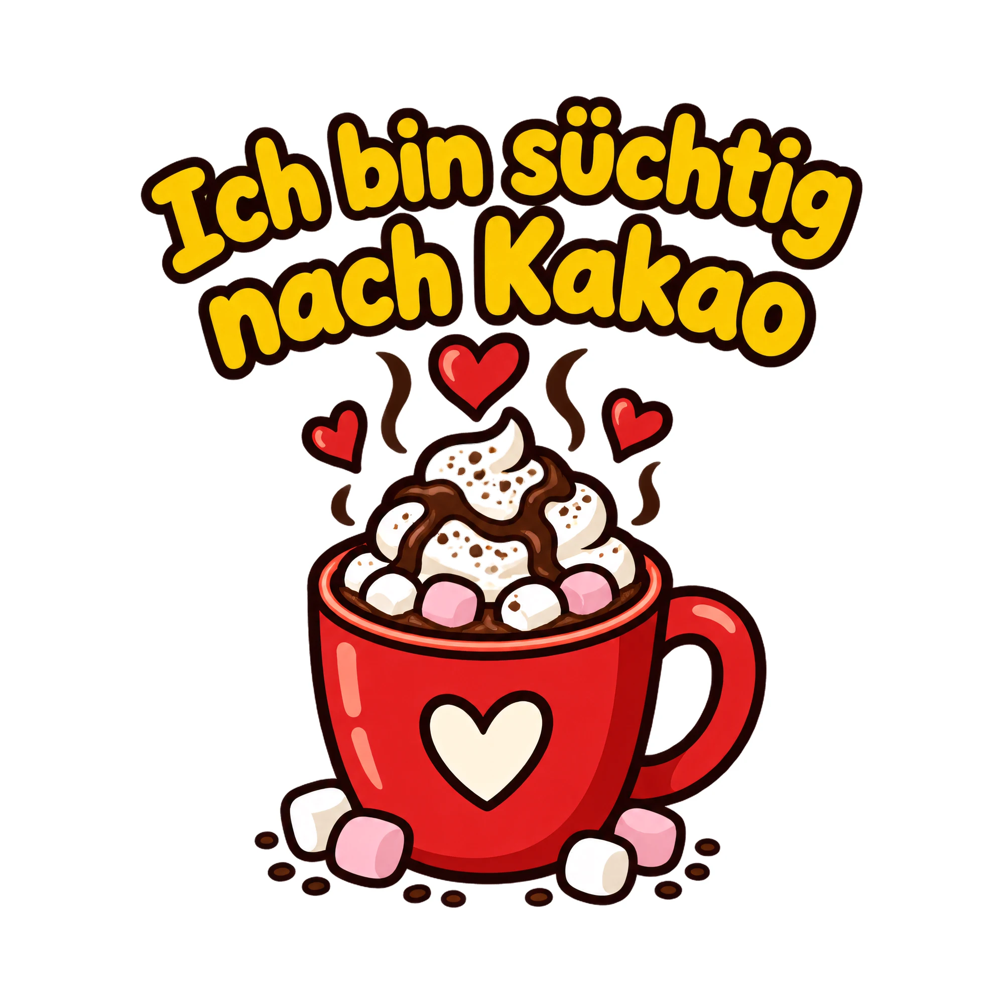 Bügelbild Ich bin süchtig nach Kakao als Grafik auf weißem Hintergrund (BB019646)