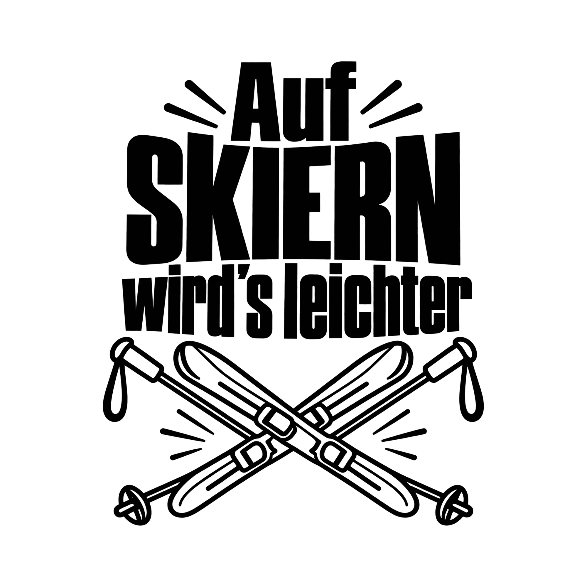 Bügelbild Auf Skiern wird’s leichter als Grafik auf weißem Hintergrund (BB014461)