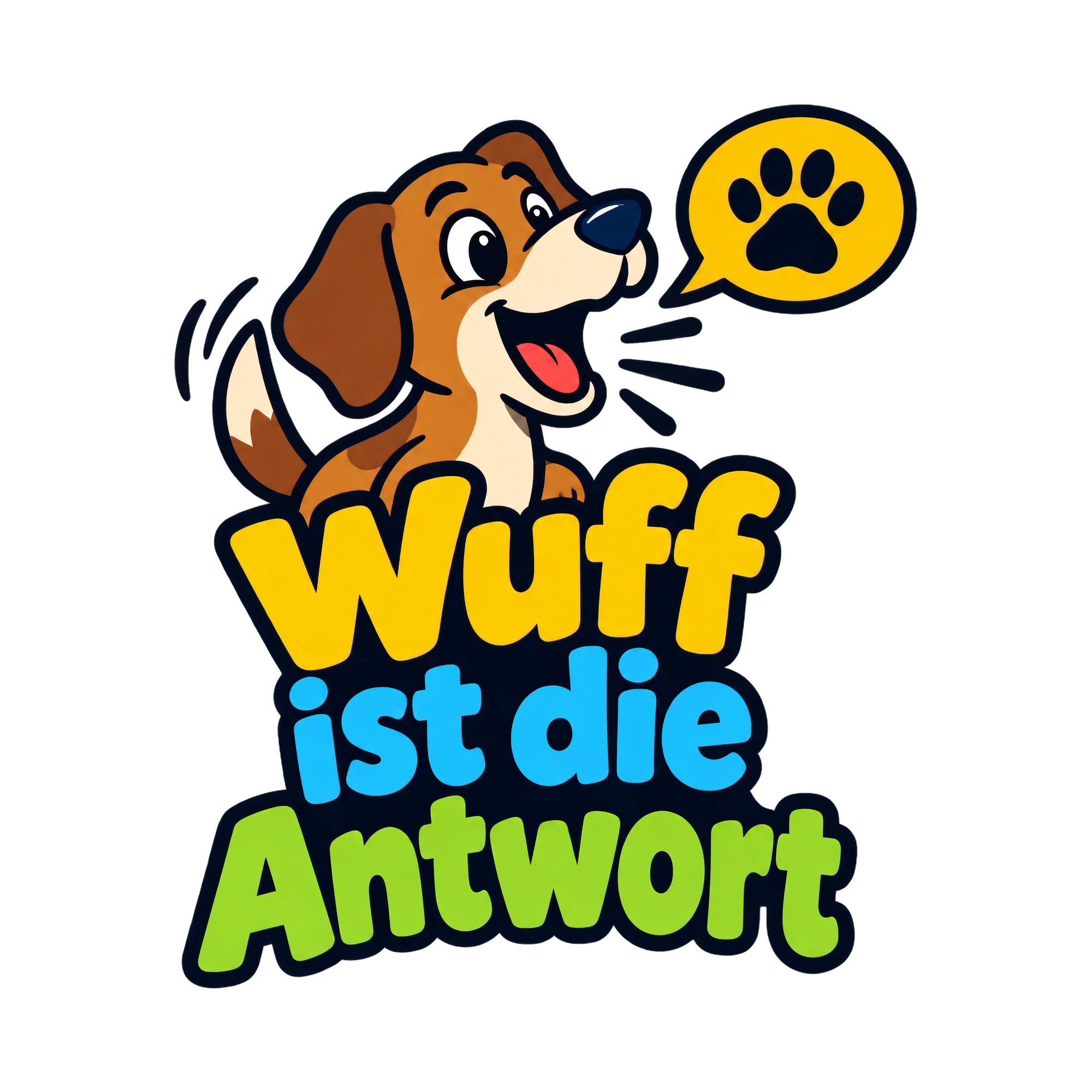 Bügelbild Wuff ist die Antwort als Grafik auf weißem Hintergrund (BB018549)