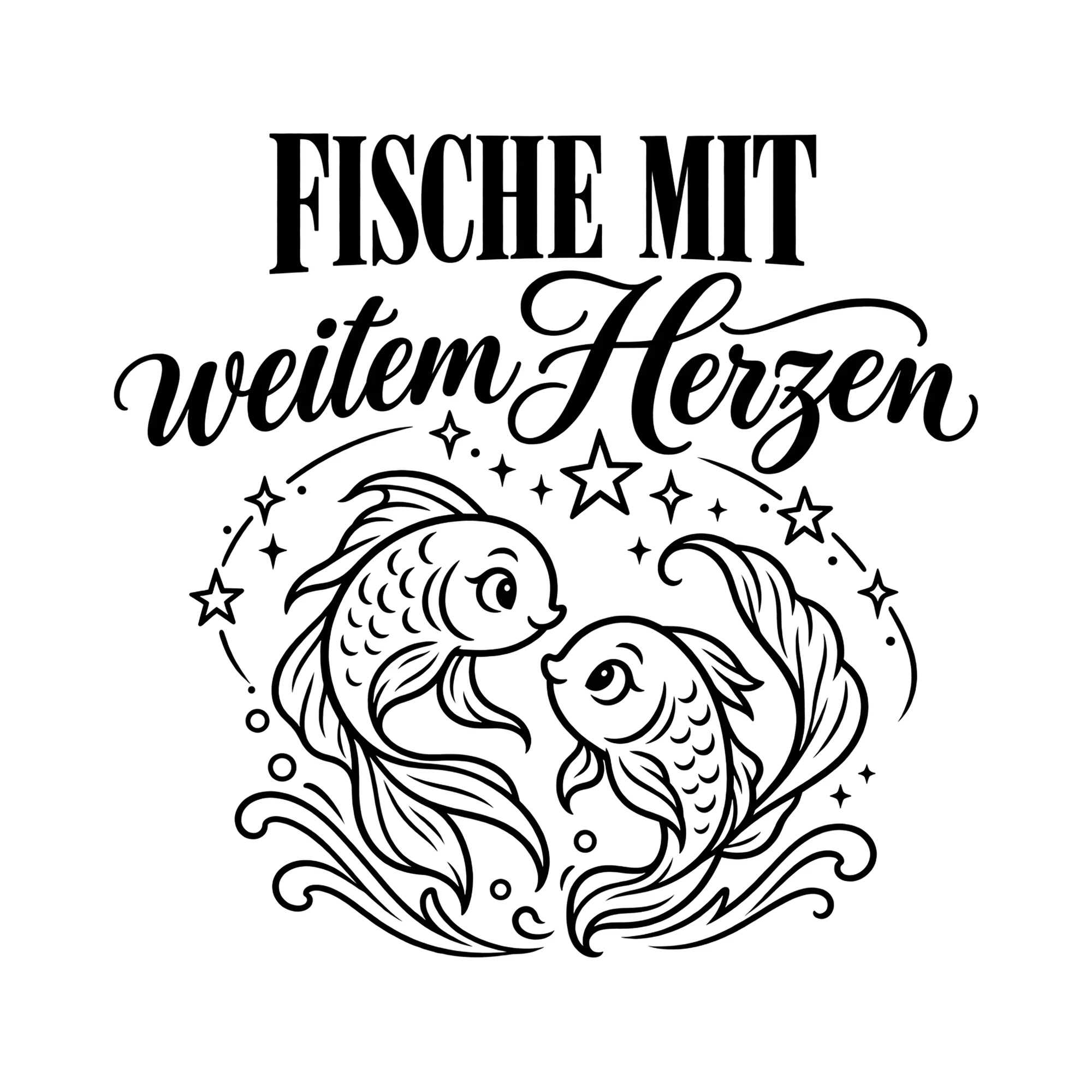 Bügelbild Fische mit weitem Herzen als Grafik auf weißem Hintergrund (BB013523)