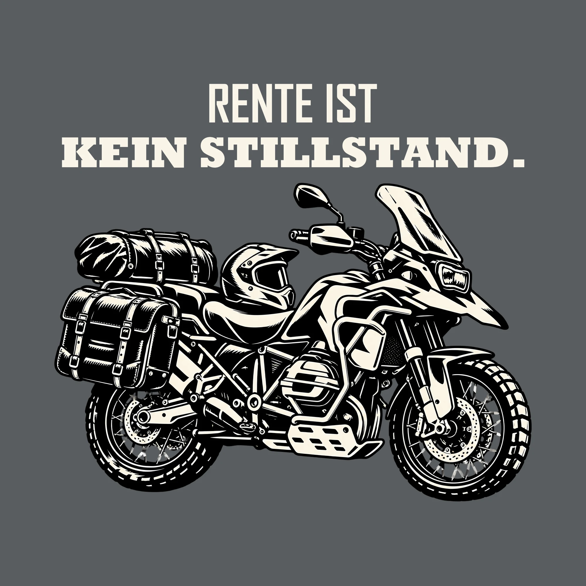 Bügelbild RENTE IST KEIN STILLSTAND. als Grafik auf dunklem Hintergrund (BB011520)
