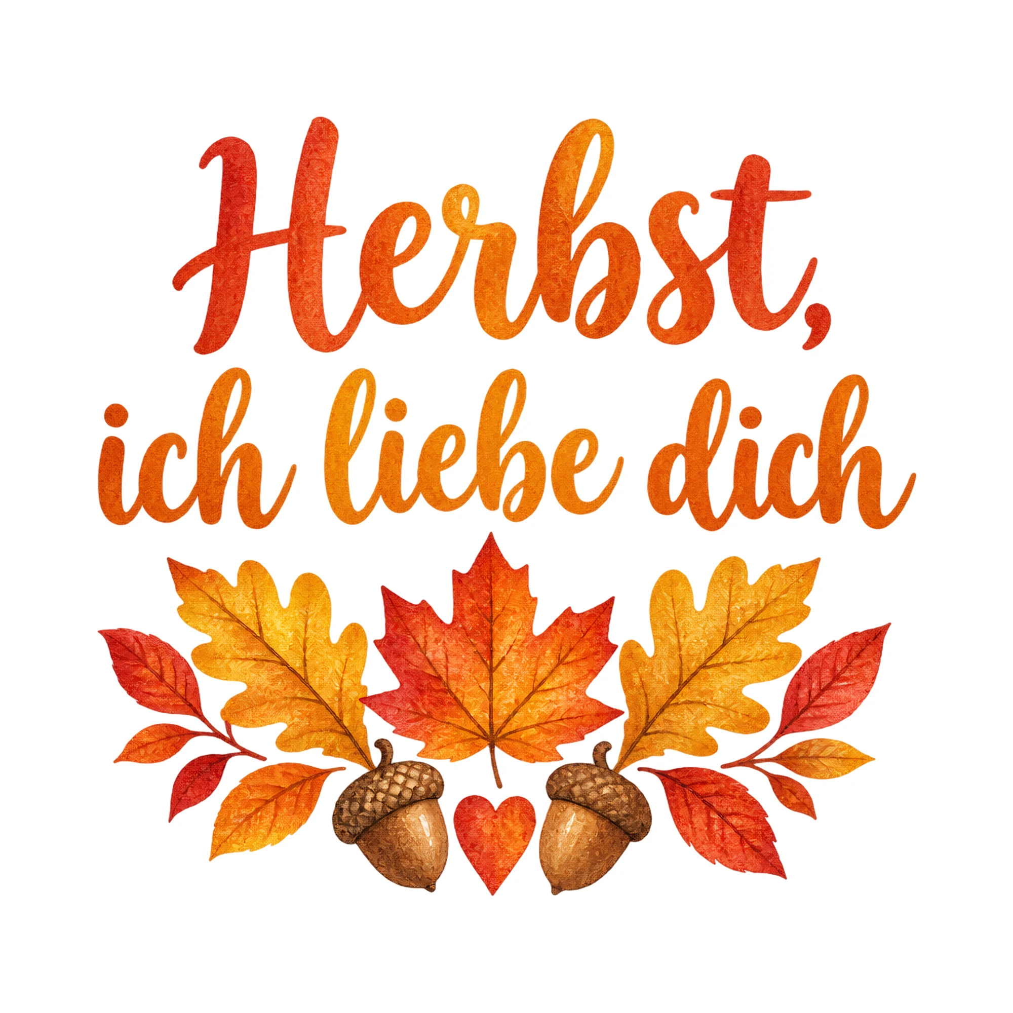 Bügelbild Herbst, ich liebe dich als Grafik auf weißem Hintergrund (BB019695)