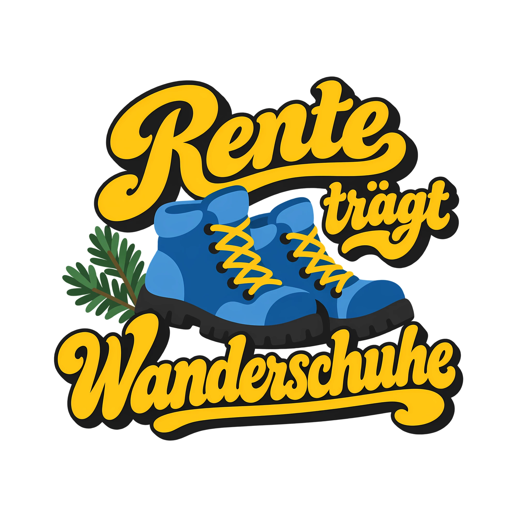 Bügelbild Rente trägt Wanderschuhe als Grafik auf weißem Hintergrund (BB011736)