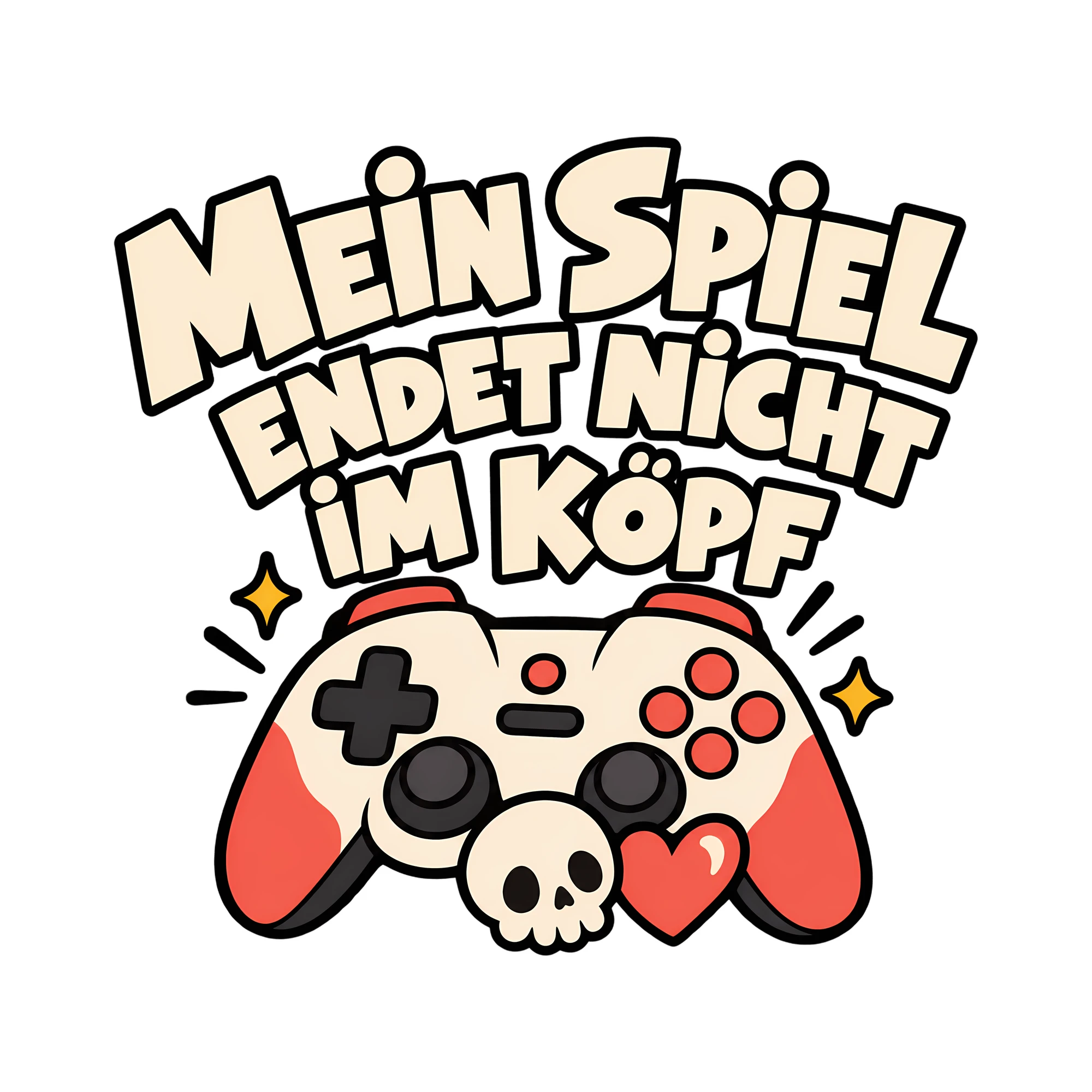 Bügelbild Mein Spiel endet nicht im Kopf als Grafik auf weißem Hintergrund (BB013020)