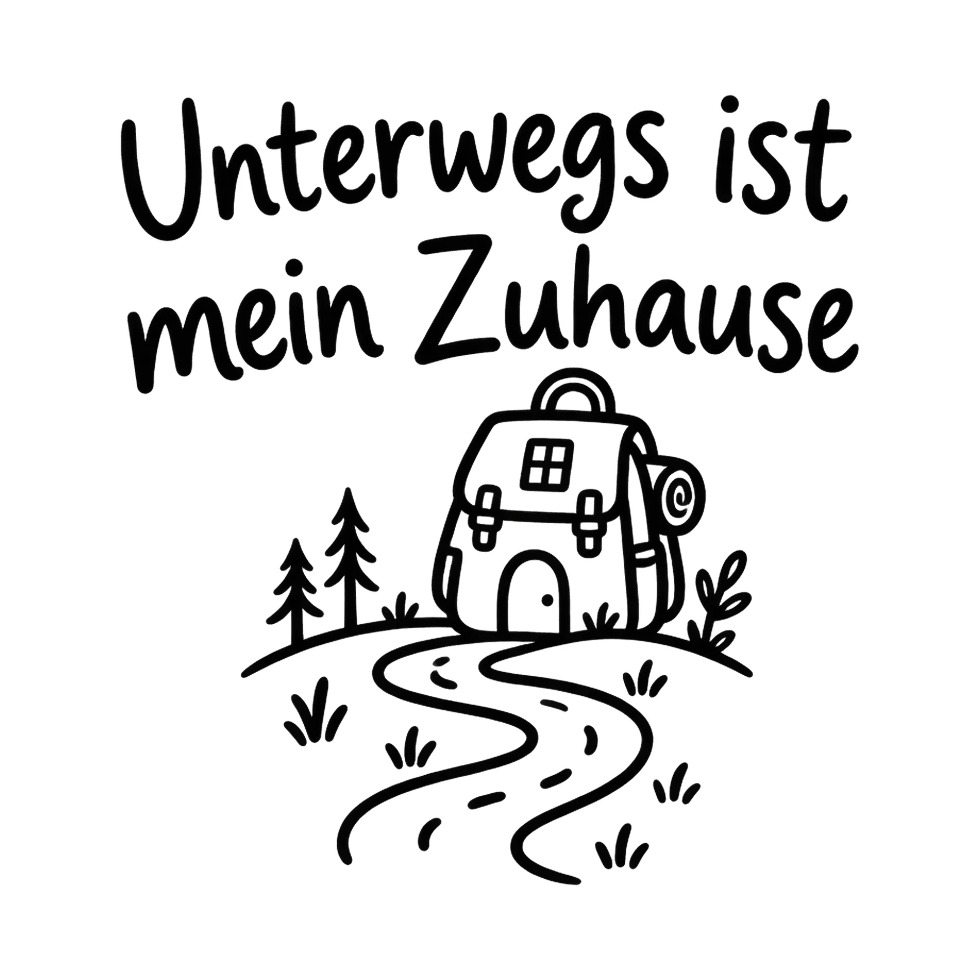 Bügelbild Unterwegs ist mein Zuhause als Grafik auf weißem Hintergrund (BB019671)