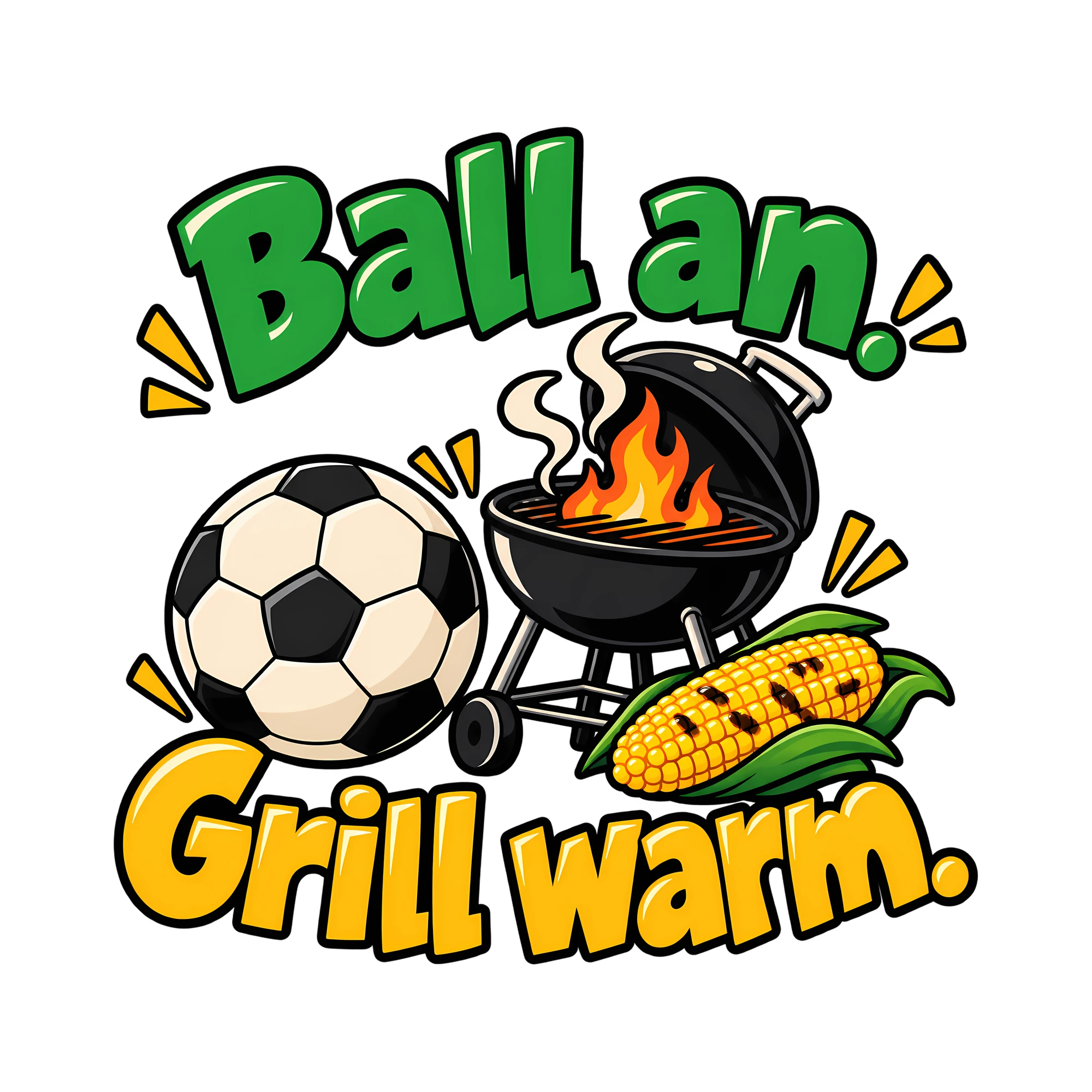 Bügelbild Ball an. Grill warm. als Grafik auf weißem Hintergrund (BB012192)
