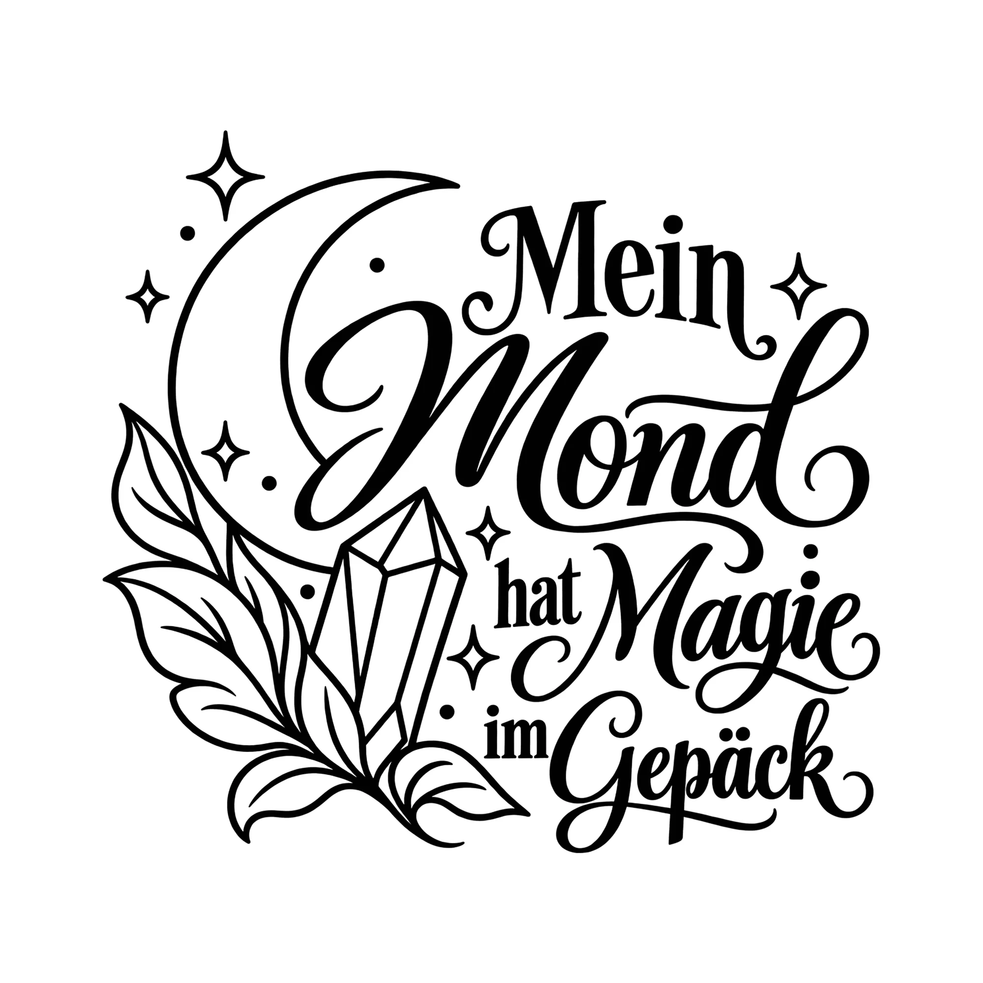 Bügelbild Mein Mond hat Magie im Gepäck als Grafik auf weißem Hintergrund (BB014554)